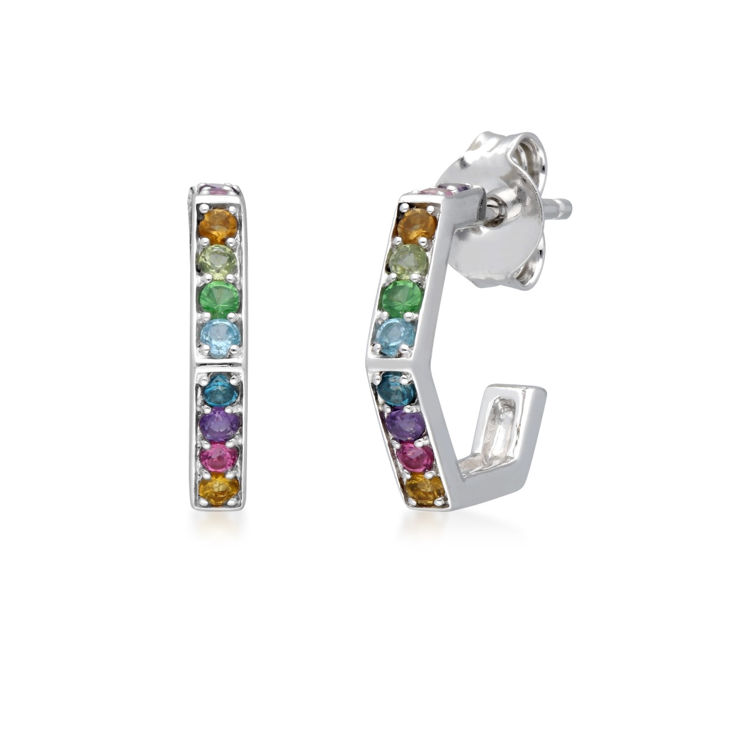 Women’s Rainbow Gems Hex Hoops In Sterling Silver Gemondo