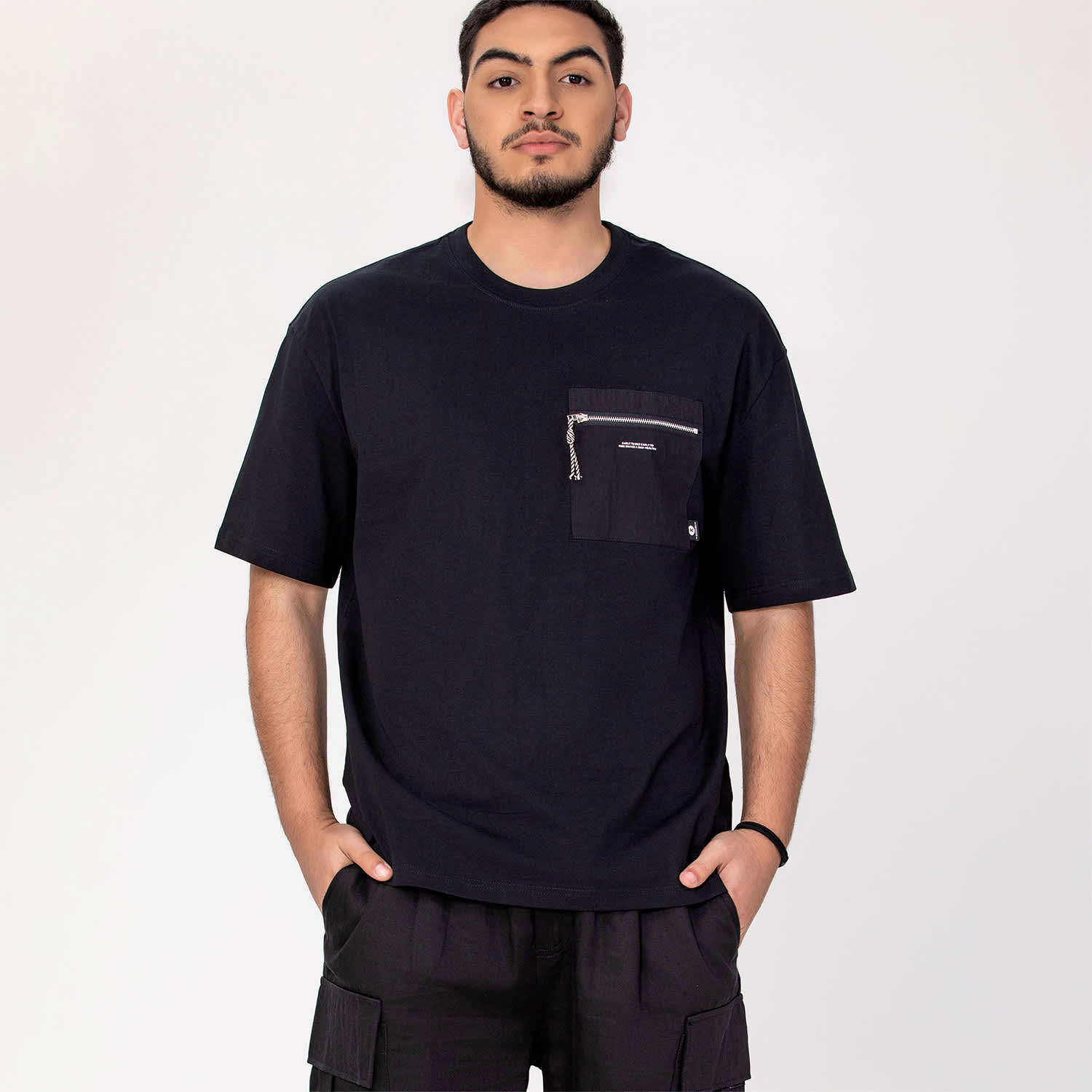 Zipper On Pocket T-Shirt - Black | Smart and Joy | Wolf & Badger