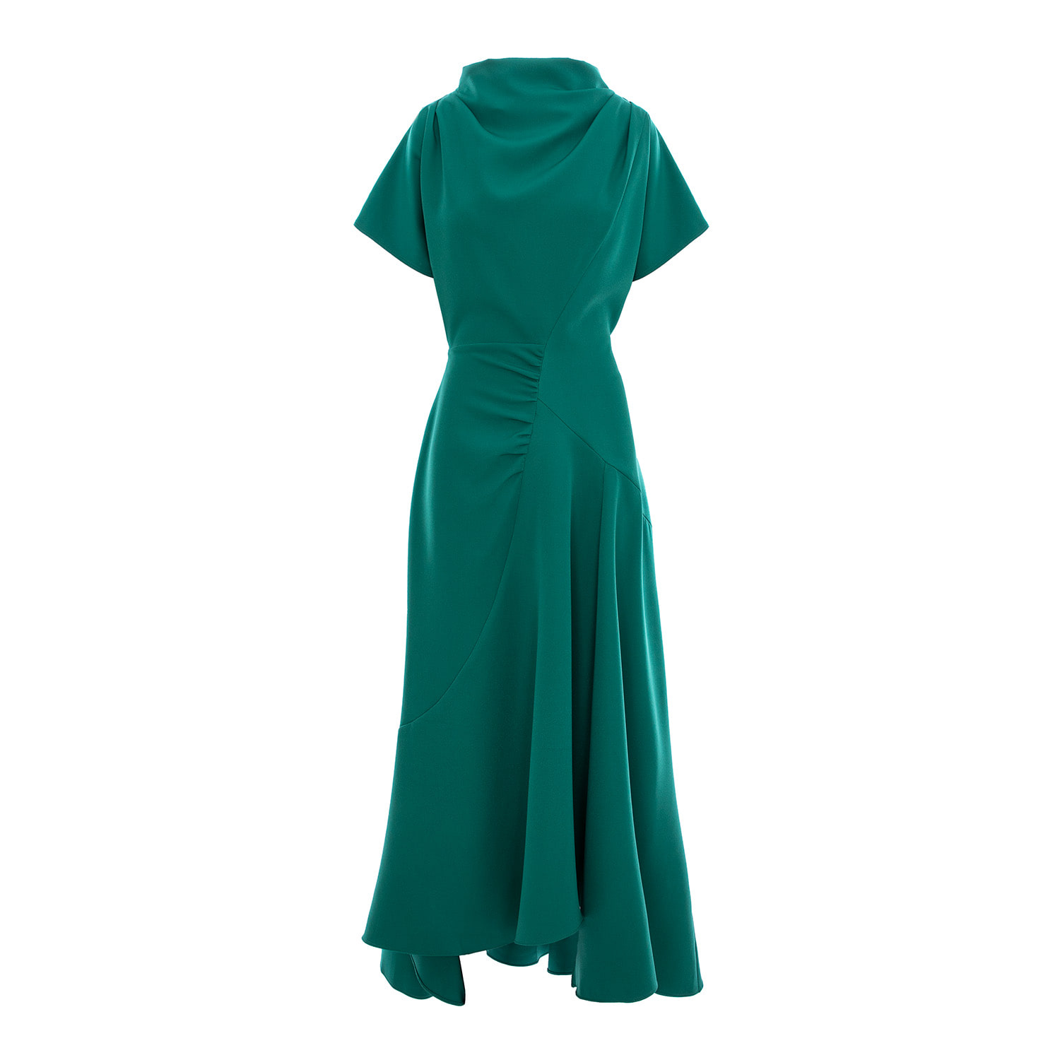 Concept A Trois Women's Green Dress With Front Drape And Collar In Green