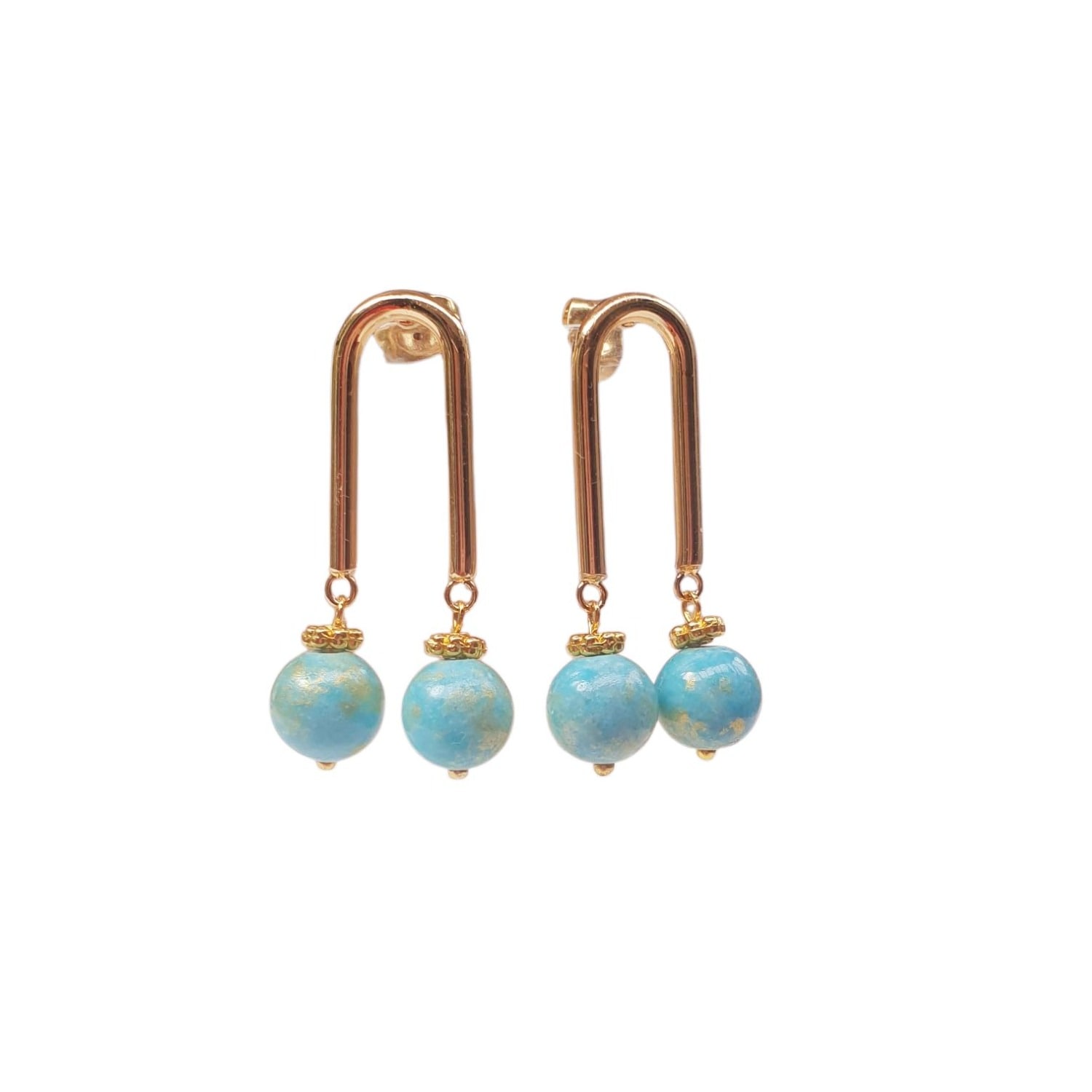 Way To Chic Women's Blue / Gold Double Turquoise Jade Earrings In Gold