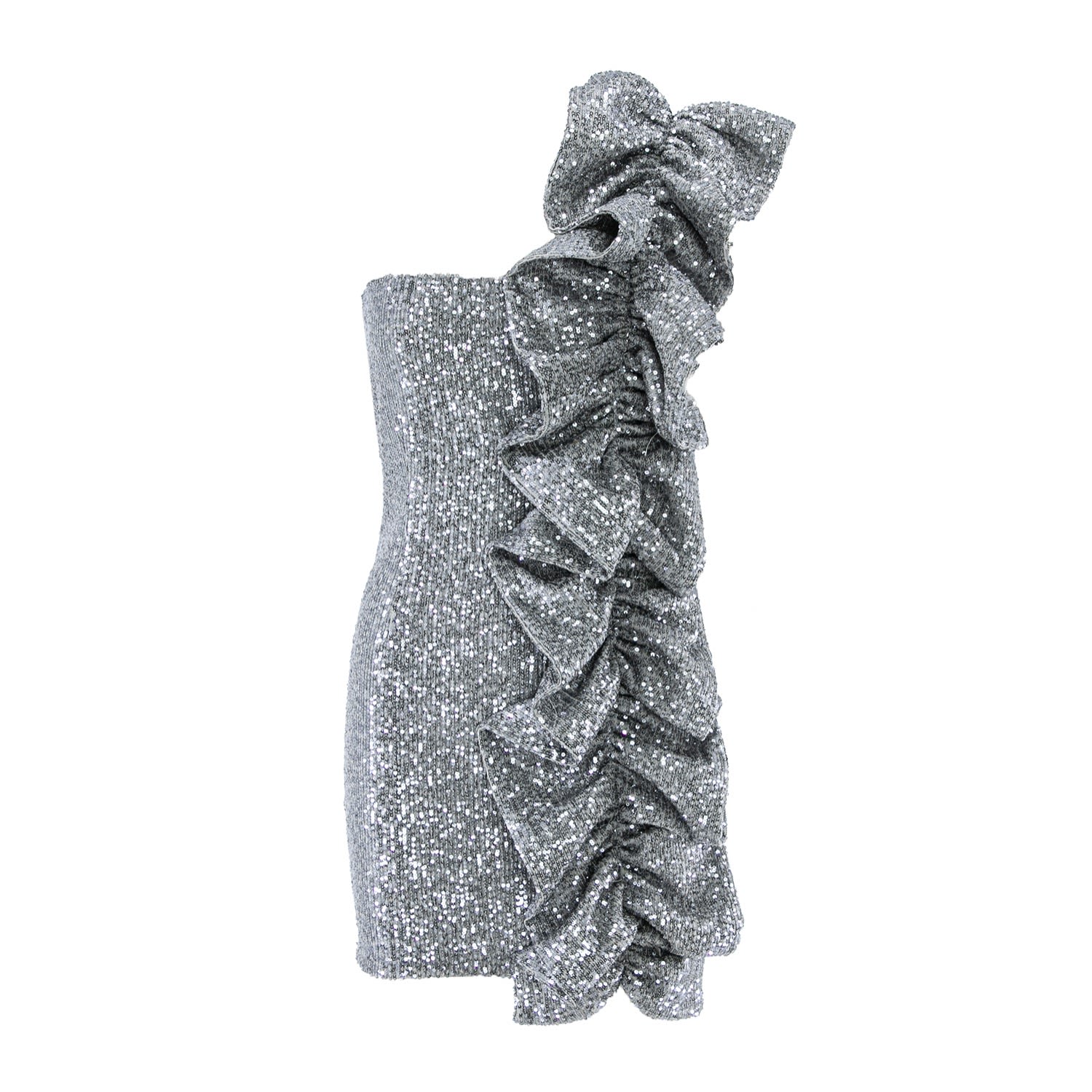 Bluzat Women's Silver Sequin Mini Dress With Ruffle In Silver
