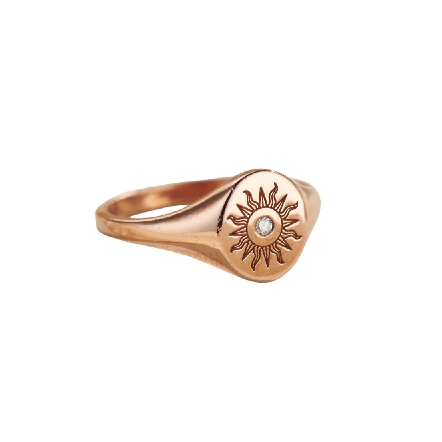 Women’s Rose Gold Plated Engraved Sunshine Diamond Signet Ring Posh Totty Designs