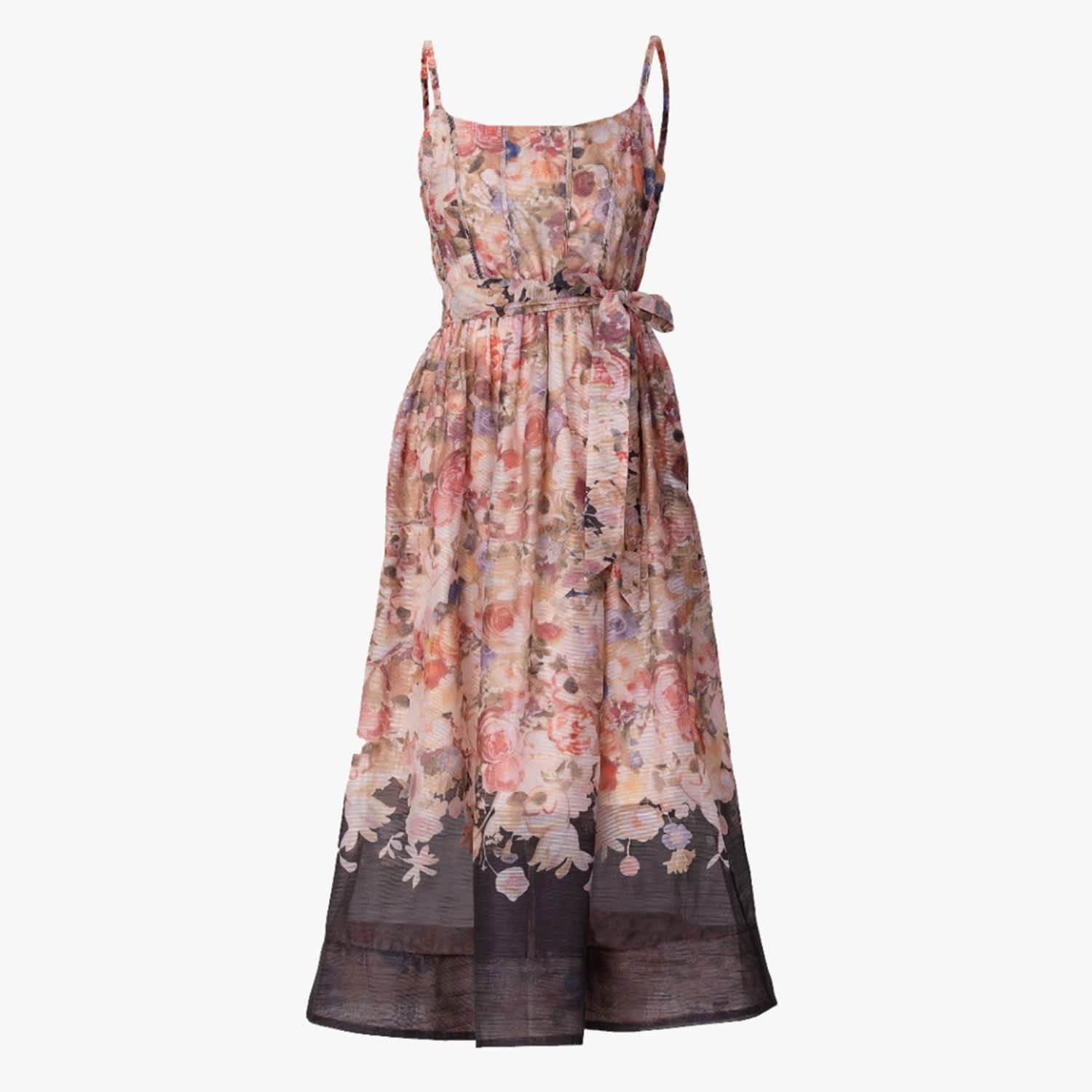 Flower Print Organza Strappy Dress Black Smart and Joy Wolf Badger