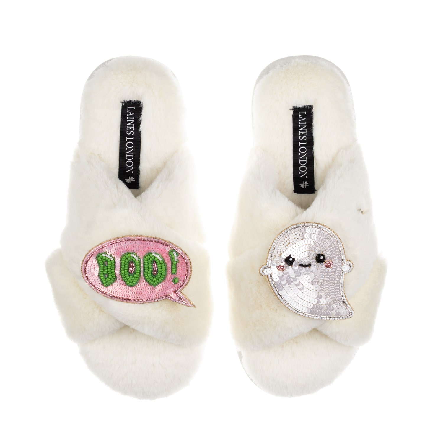 Laines London Women's Neutrals / White Classic Slippers With Limited Edition Laines Lovables Boo The Ghost Hallowe In White