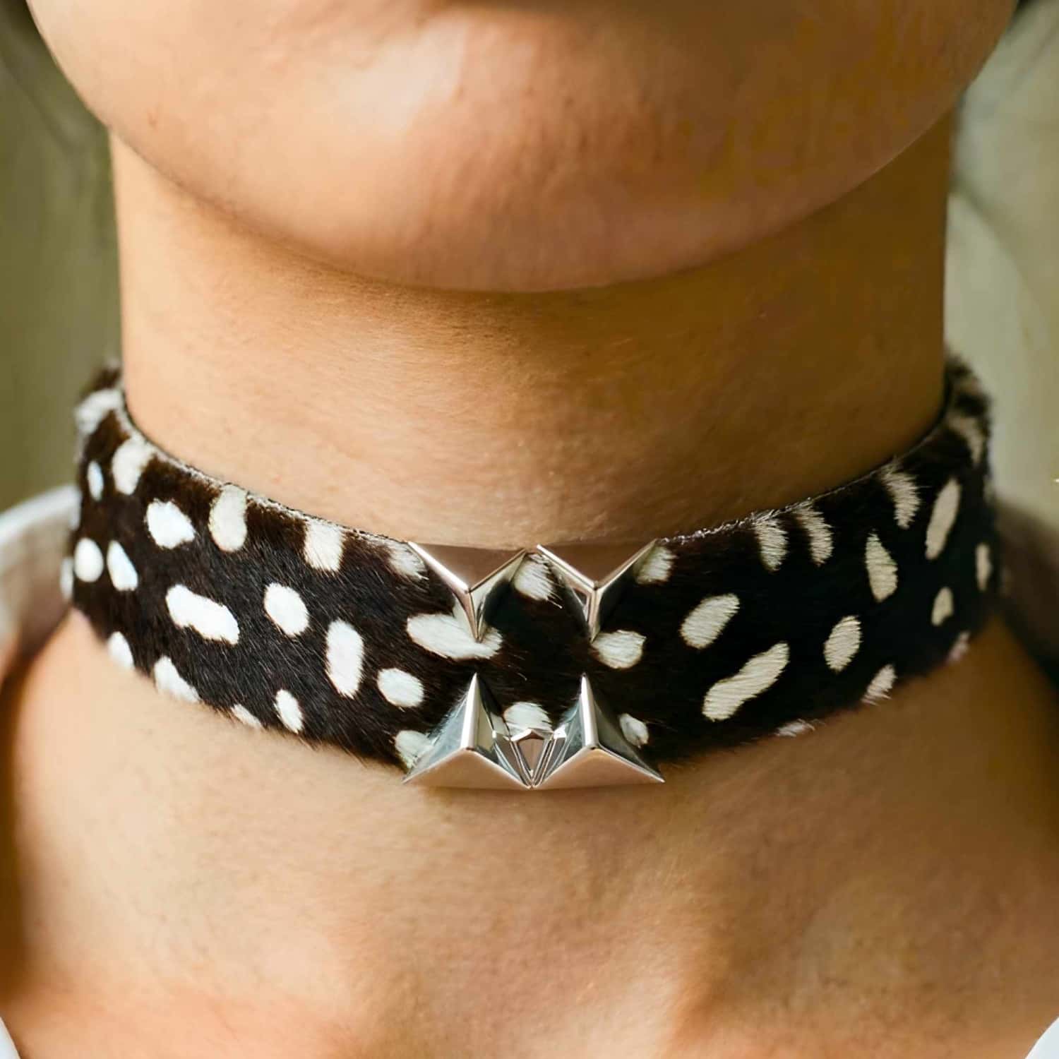 Untamed Chocker Necklace Brown Bambi Print With Silver Clasp