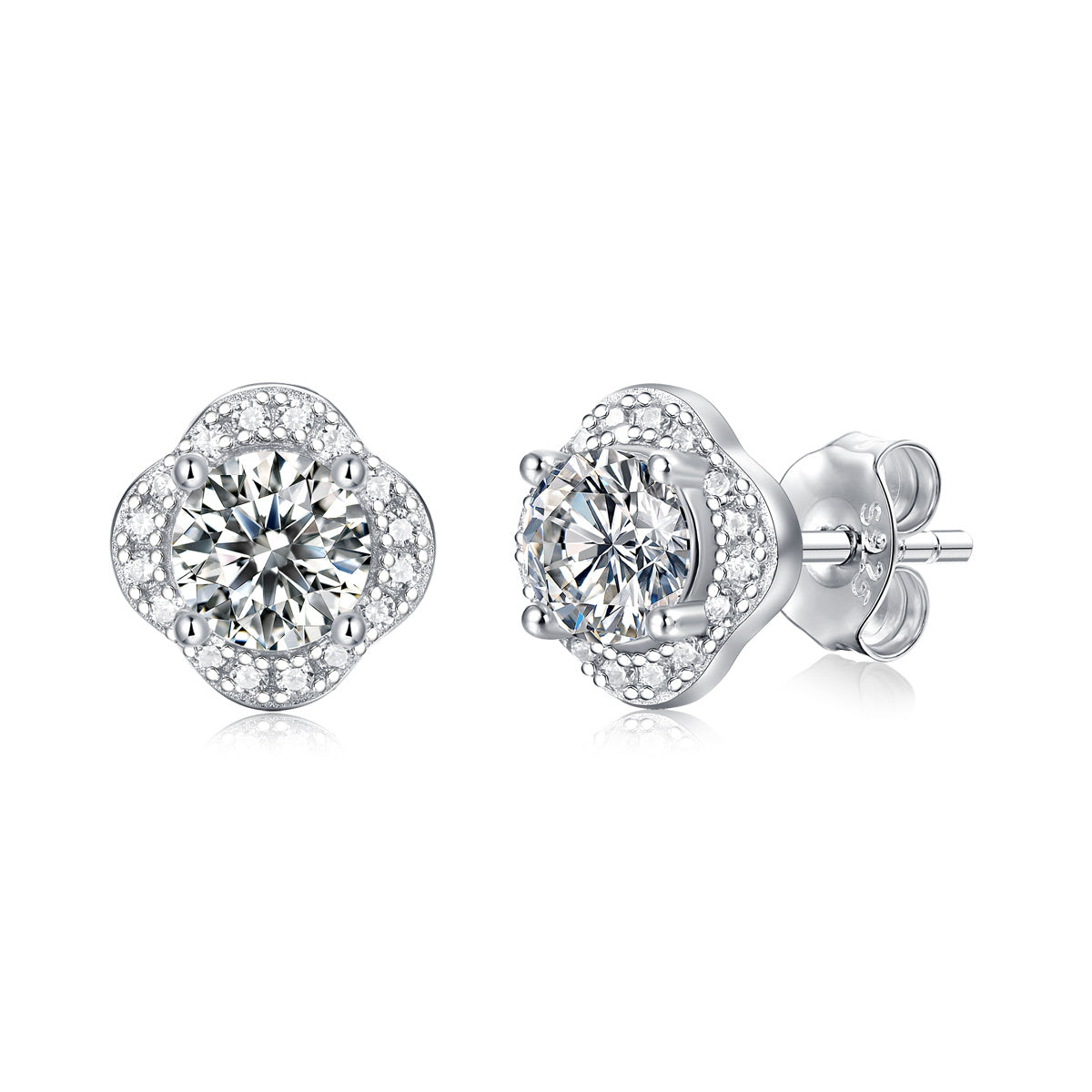 Genevive Jewelry Women's Stella Valentino Sterling Silver White Gold Plated With Lab Created Moissanite Round Halo Fl In White