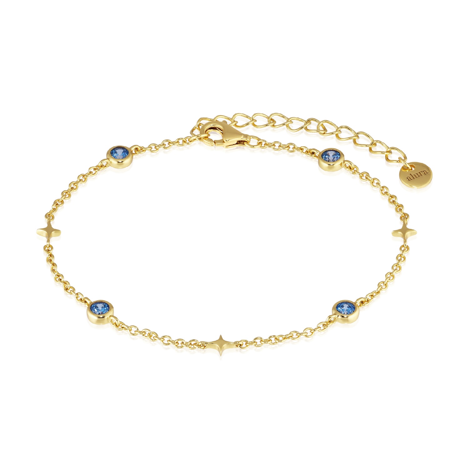 Alura Copenhagen Jewellery Women's Gold / Blue Ocean Bracelet With Blue Zirconia & Cross