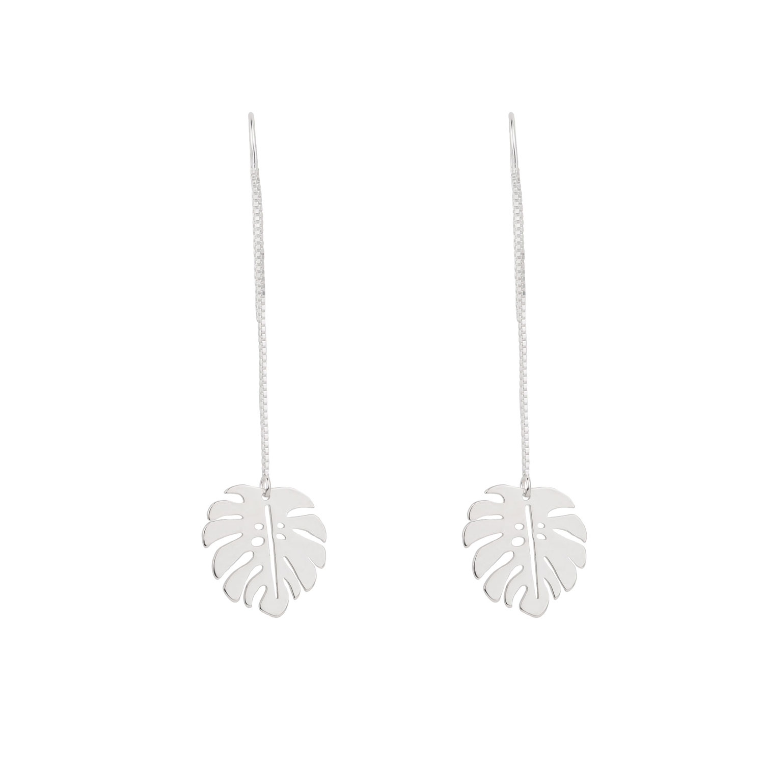 Women’s Sterling Silver Monstera Leaf Dangle Chain Earrings Oanasavu. creations