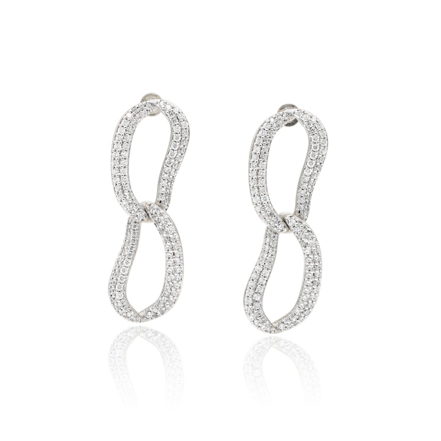 Women’s Infinity Silver Pav Diamond Ovate Loop Hoop Earrings Classicharms