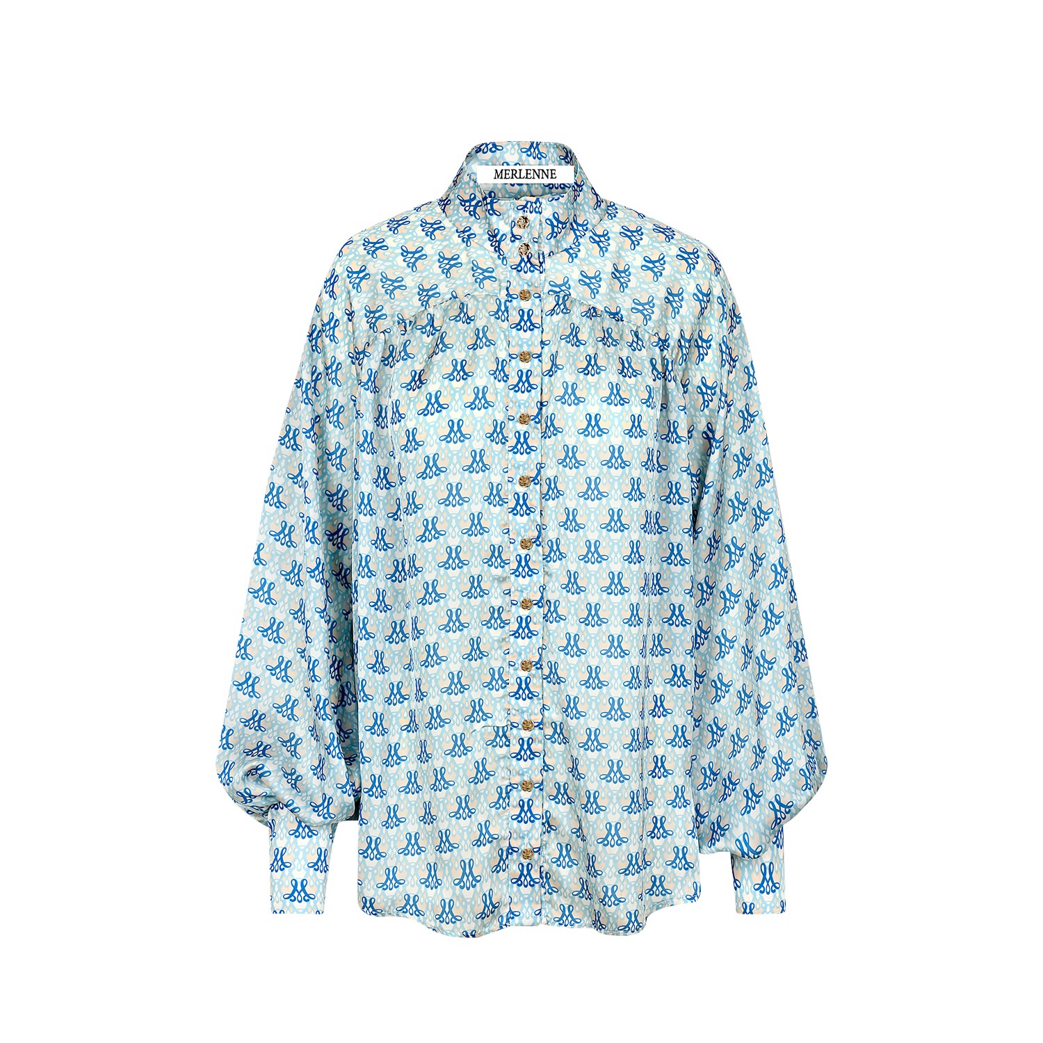 Merlenne Women's Blue / Neutrals Monogram Long Shirt Blue & Beige