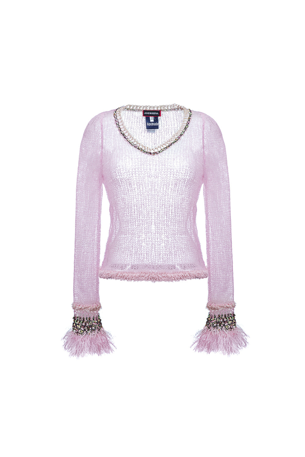 Andreeva Women's Rose Gold Light Baby Pink Handmade Knit Top In Blue