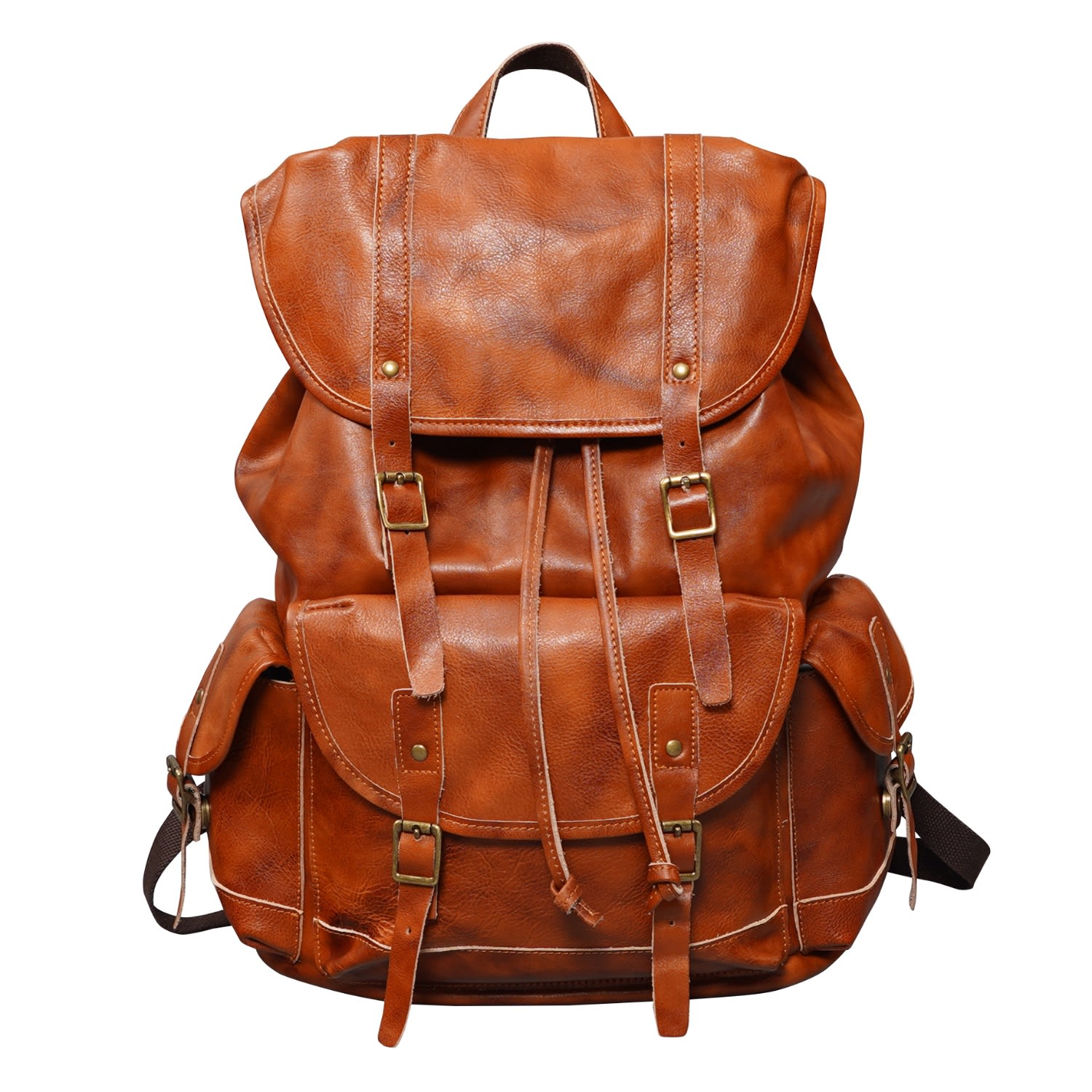 Women’s Yellow / Orange Military Style Leather Backpack - Tangerine Touri