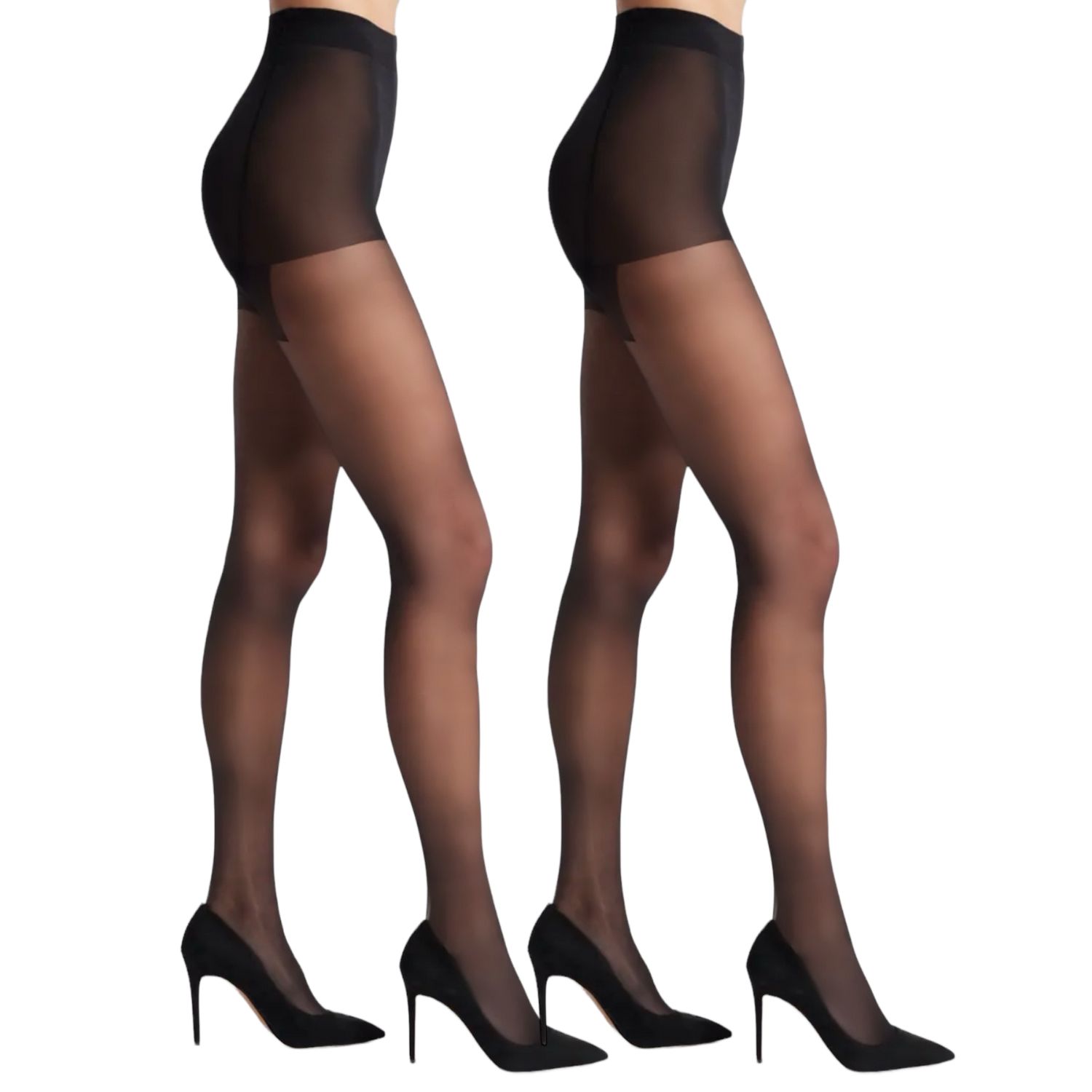 High Heel Jungle By Kathryn Eisman Women's 15 Denier Silky Slimming Sheer Tights - Two Pack Black In Black