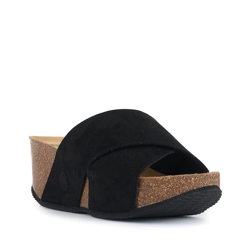 Bedroom Athletics Women's Inis - Vegan Wedge Crossover Platform Slider - Black In Black