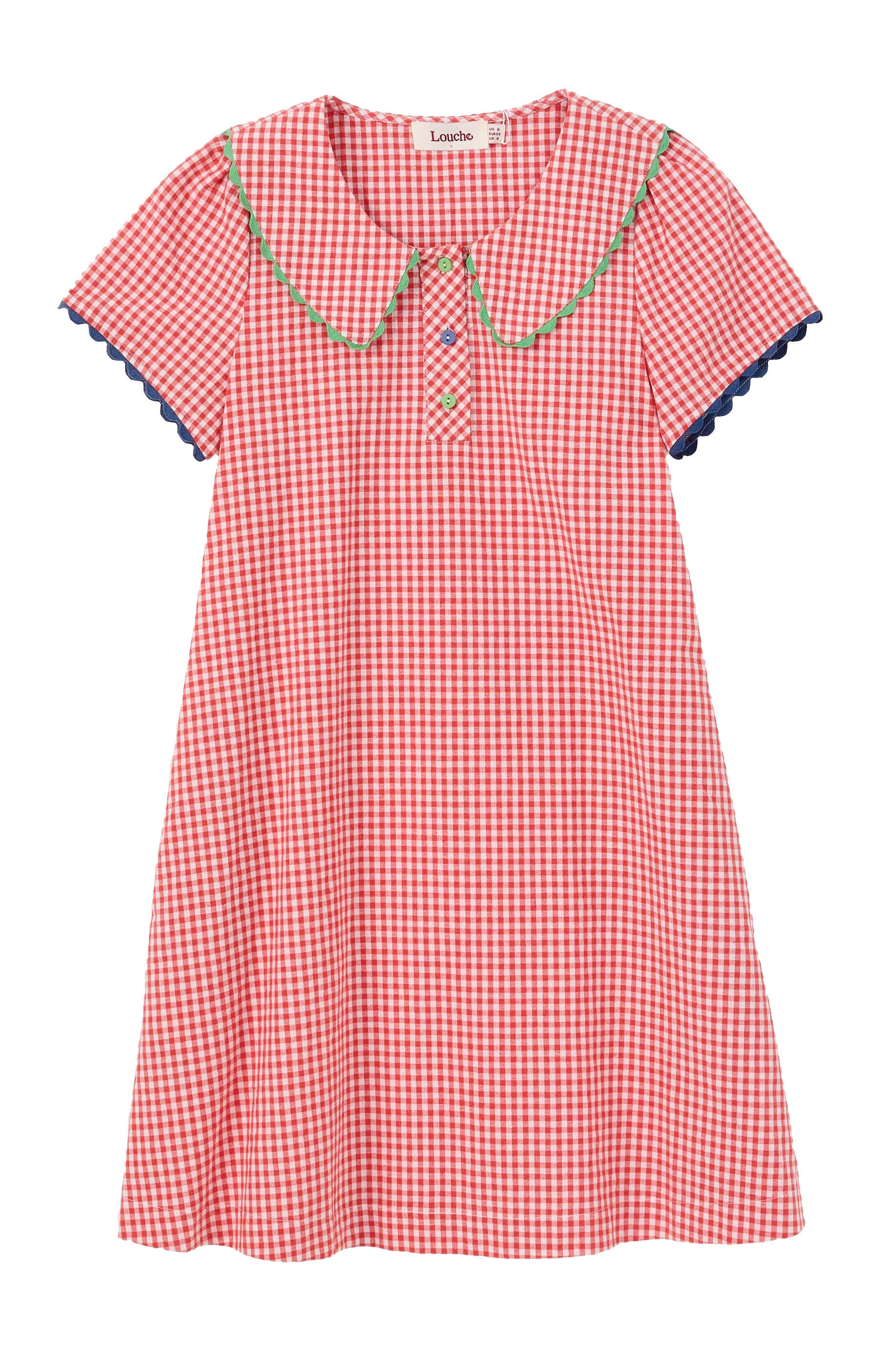 Louche Women's Dot Gingham Ric Rac Trim Statement Collar Mini Dress - Red