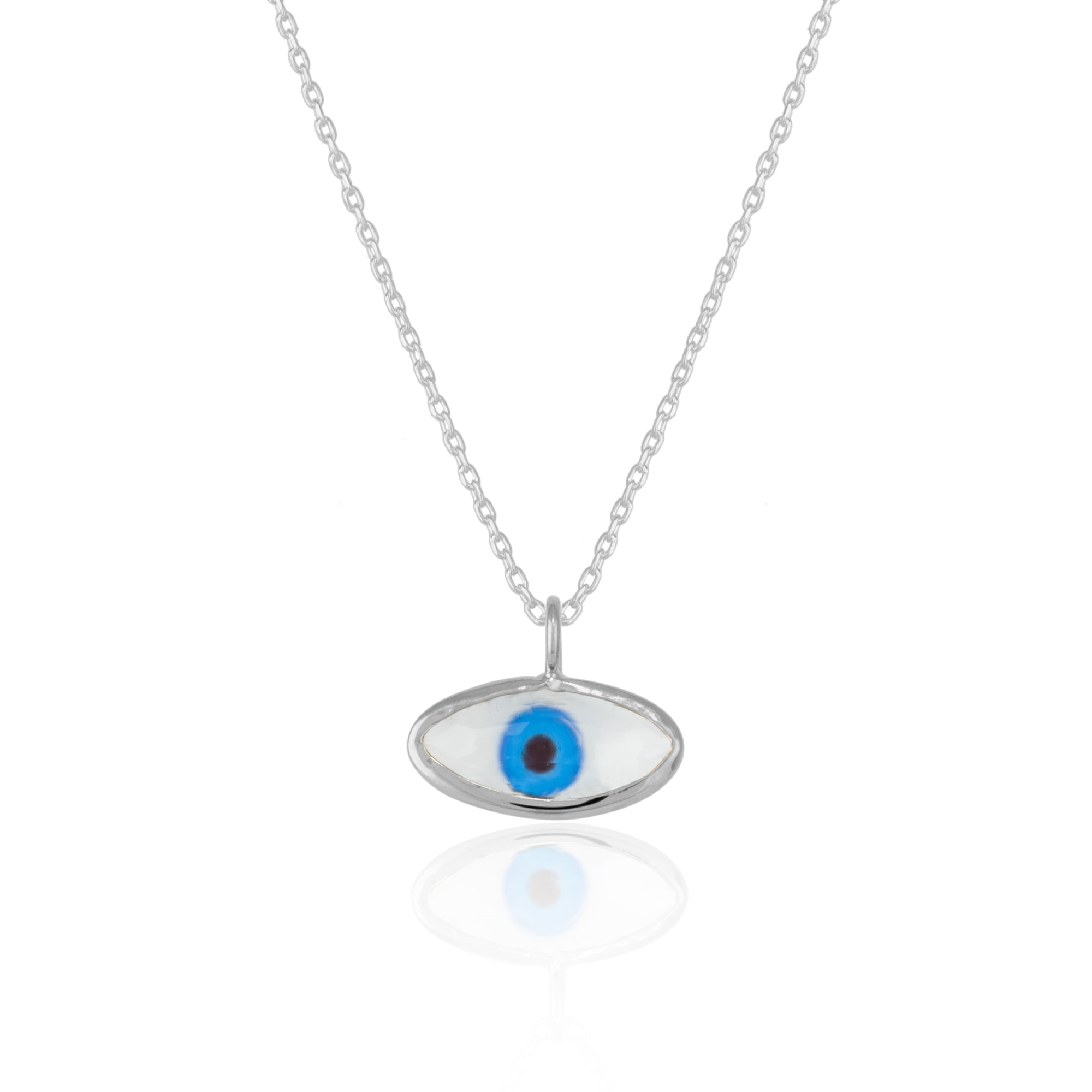 Spero London Women's Transparent Glass Evil Eye Sterling Silver Necklace - Silver In Silver