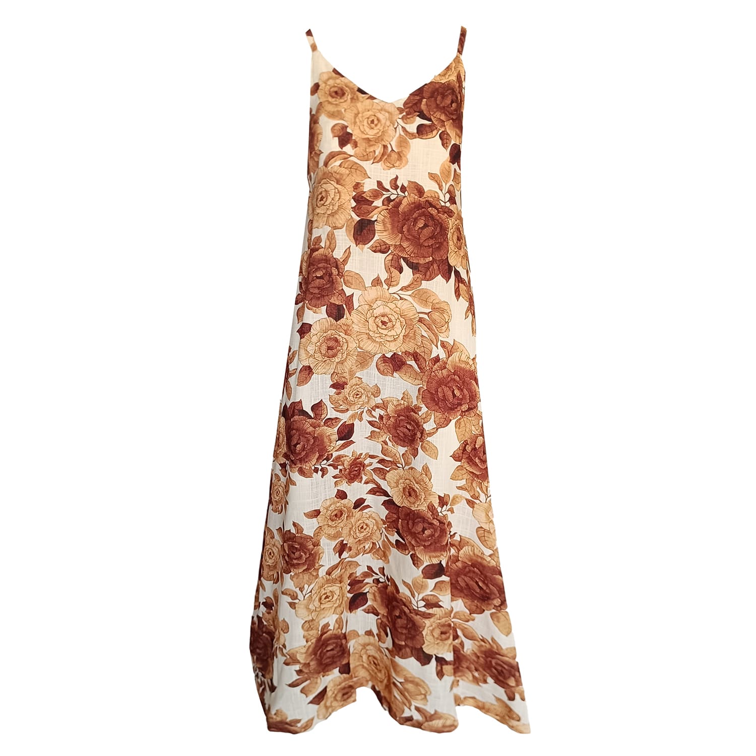 Haris Cotton Women's Printed Linen Blend Maxi Dress With Straps And Slits