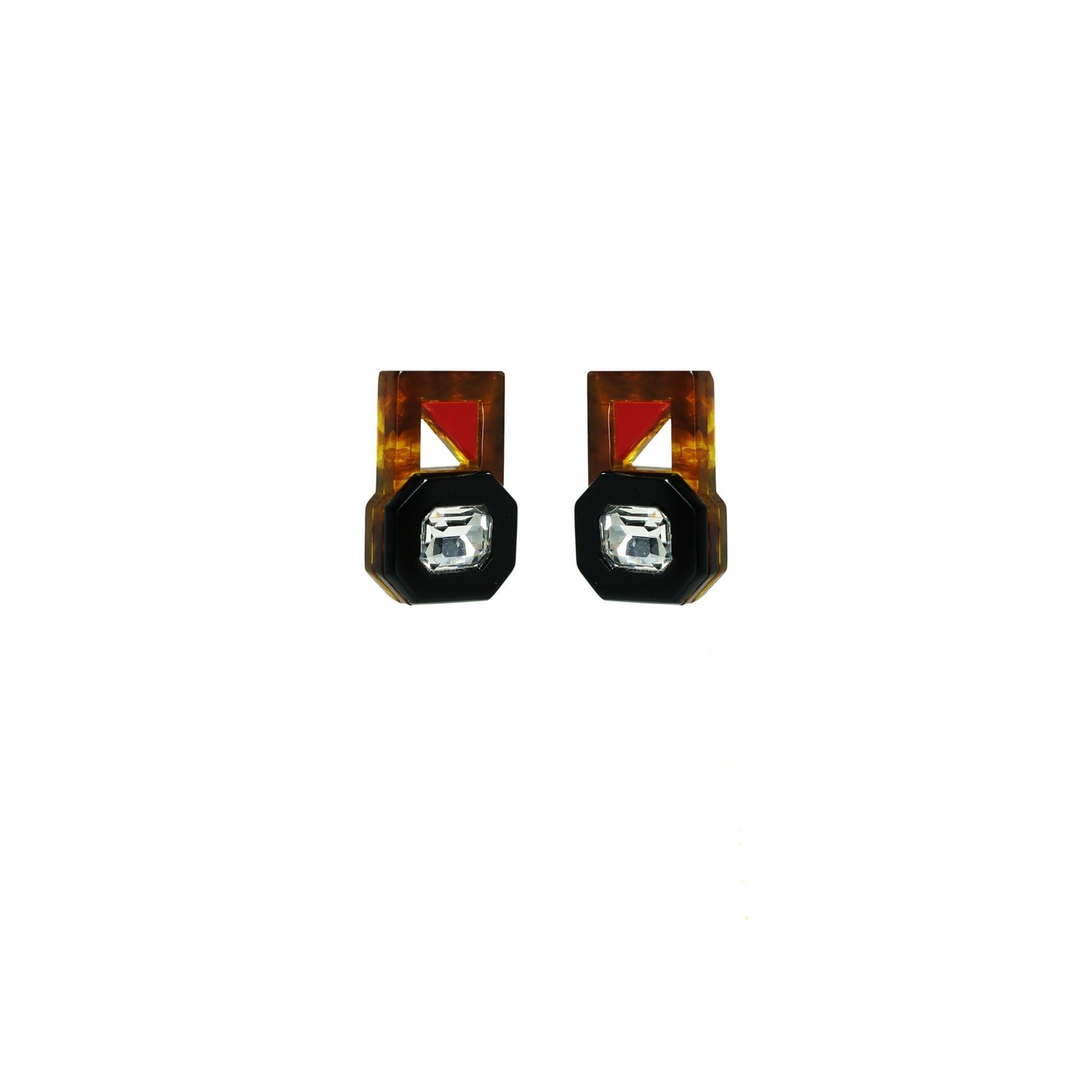Gissa Bicalho Women's Brown Handmade Acrylic Earring P Deco Octogonal Cut Stone Caramel Granite In Brown