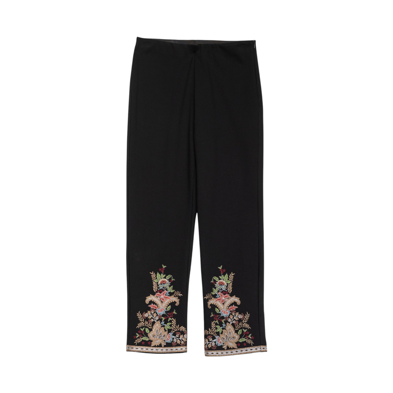 Niza Women's Black Long Pants With Embroidered Details On Both Legs