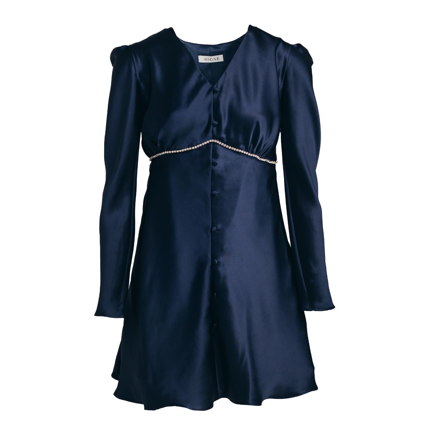 Mionè Women's Blue Mini Silk Dress With Diamond Detail