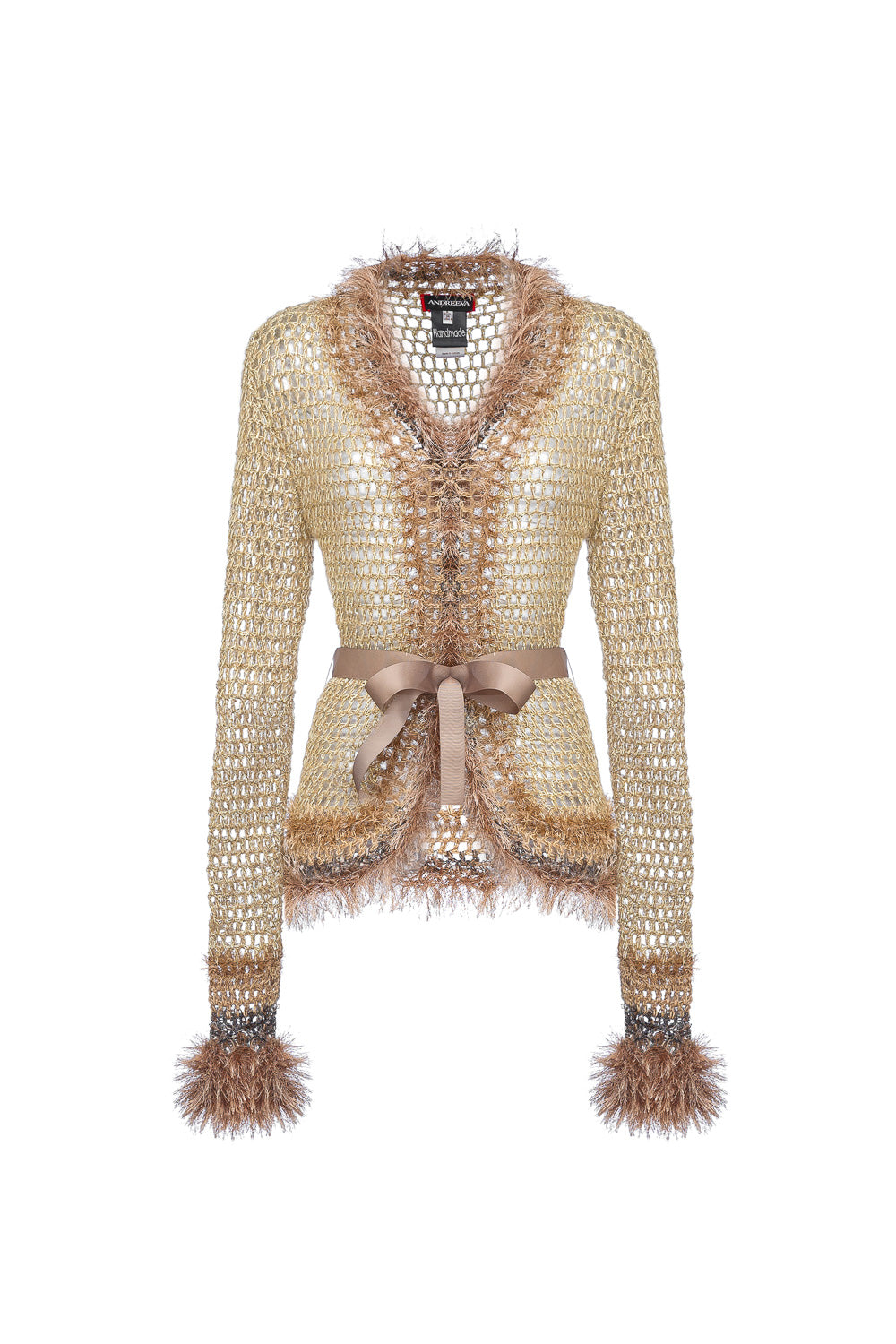 Andreeva Brown Handmade Knit Cardigan In Gold/brown