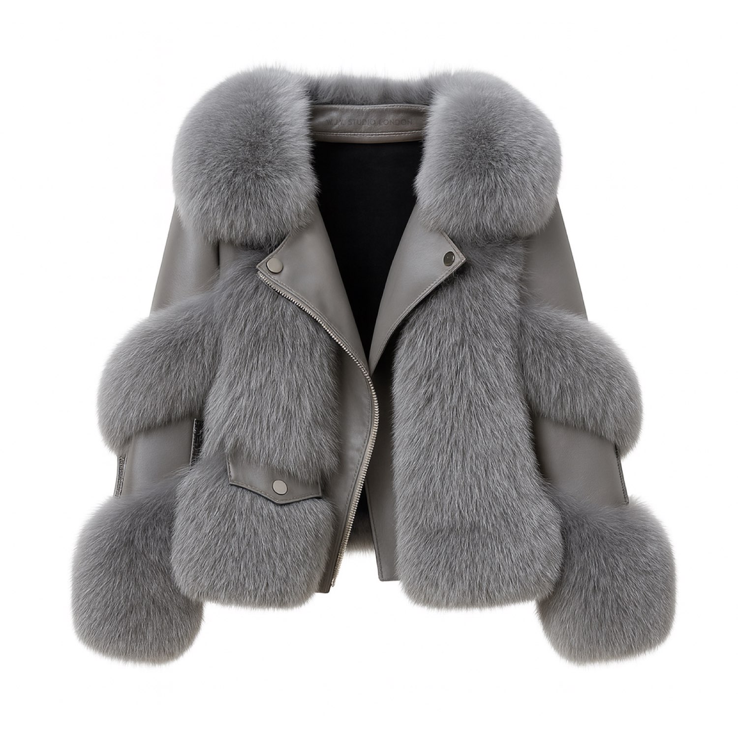 Galaxy Jacket Grey Coat Faux Fur Eco-Friendly Leather Zipper | WJY