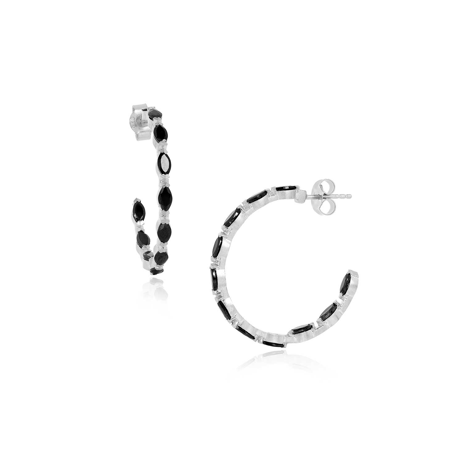 Moon London Women's Epic Black Spinel Medium Sterling Silver Hoops In Silver