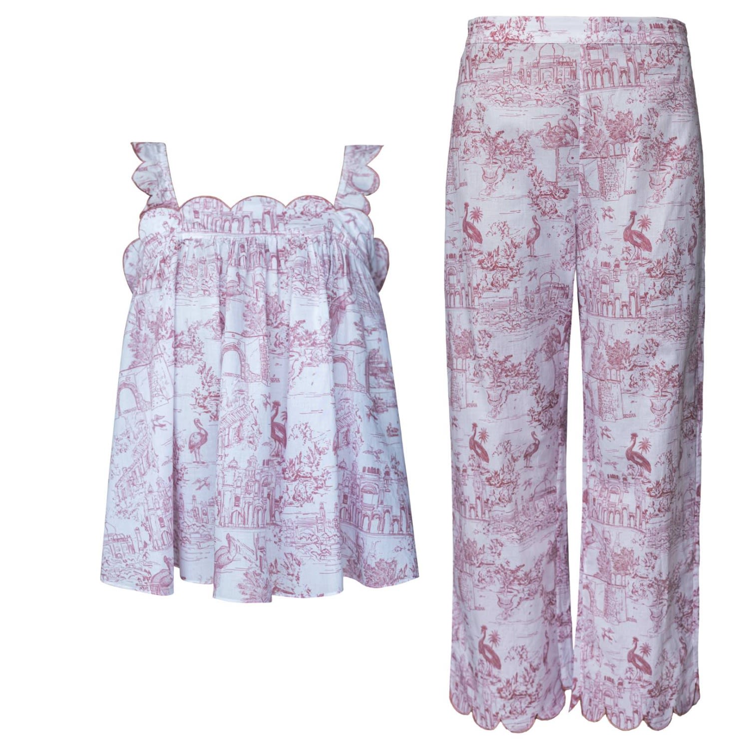 Love Letters X Women's Pink / Purple Pink & White Toile Babydoll Pant Pajama Set In Pink/purple
