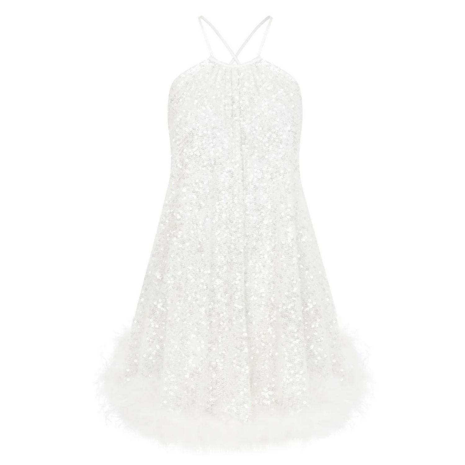 Women's Yvonne Sequin Mini Dress In Crystal White | Large | Nazli Ceren