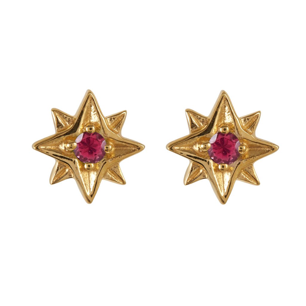 Women’s Guiding North Star Gold Vermeil Stud Earrings - Rhodolite Garnet Charlotte’s Web Jewellery