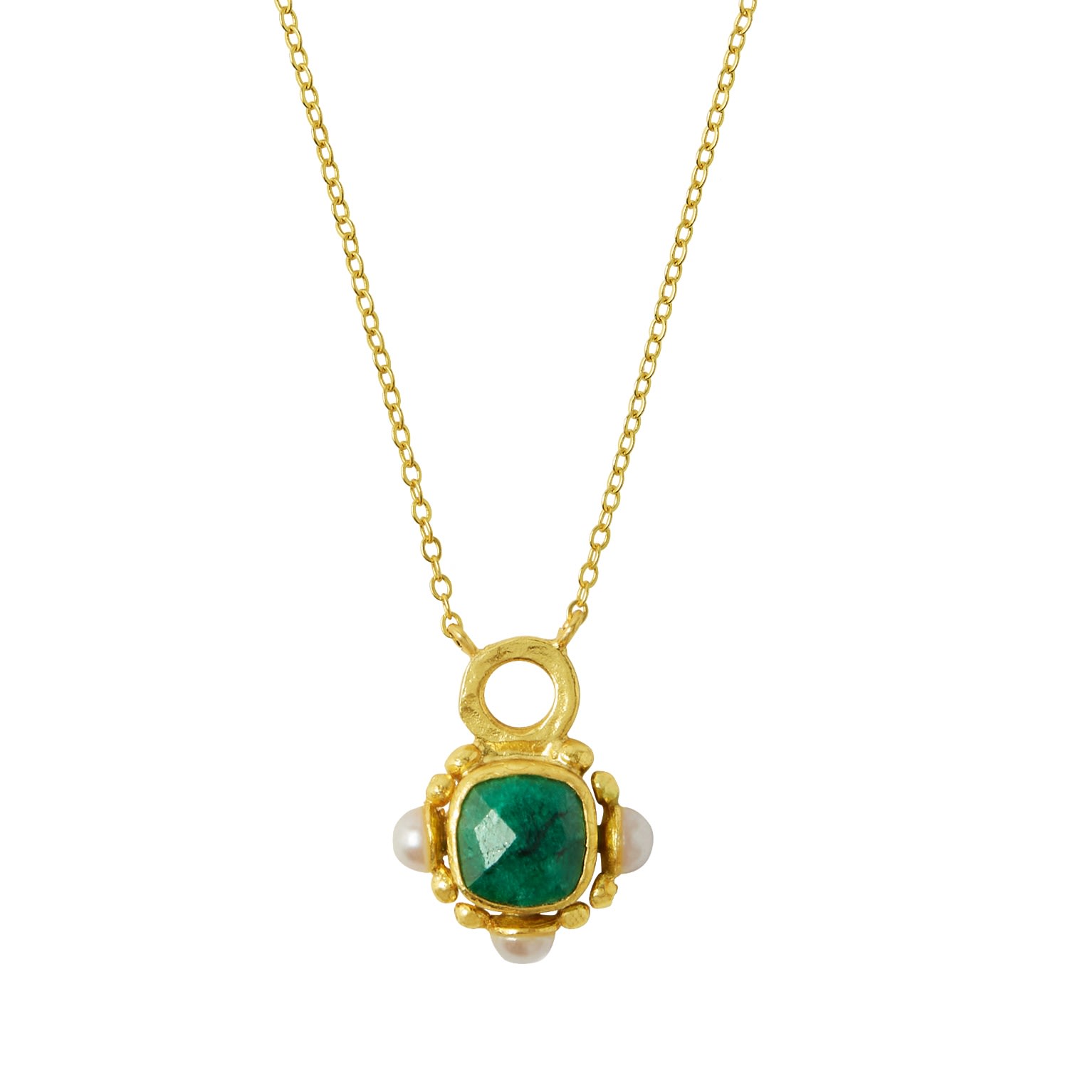 Ottoman Hands Women's Gold / Green Esther Emerald And Pearl Pendant Necklace
