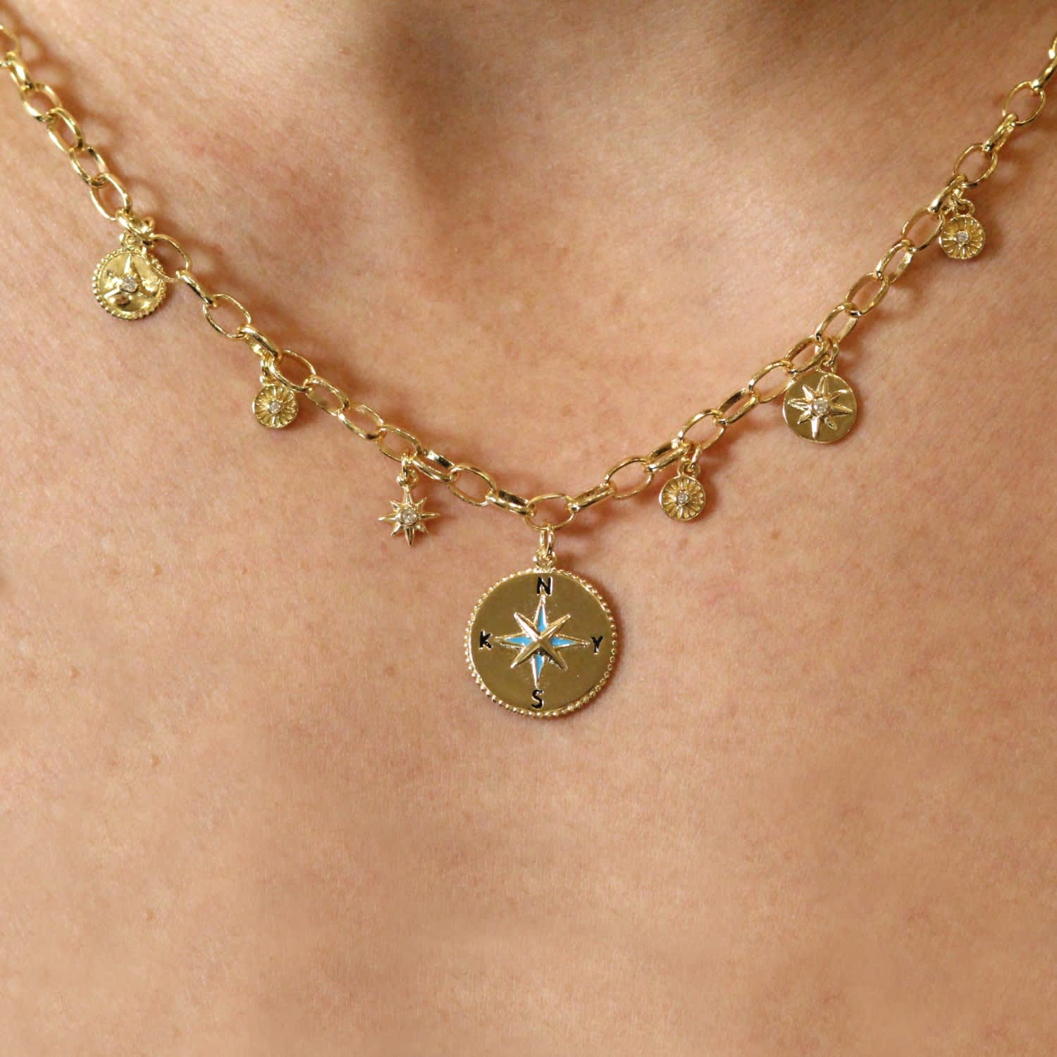 North Star Charms Gold Necklace, VicStoneNYC Fine Jewelry