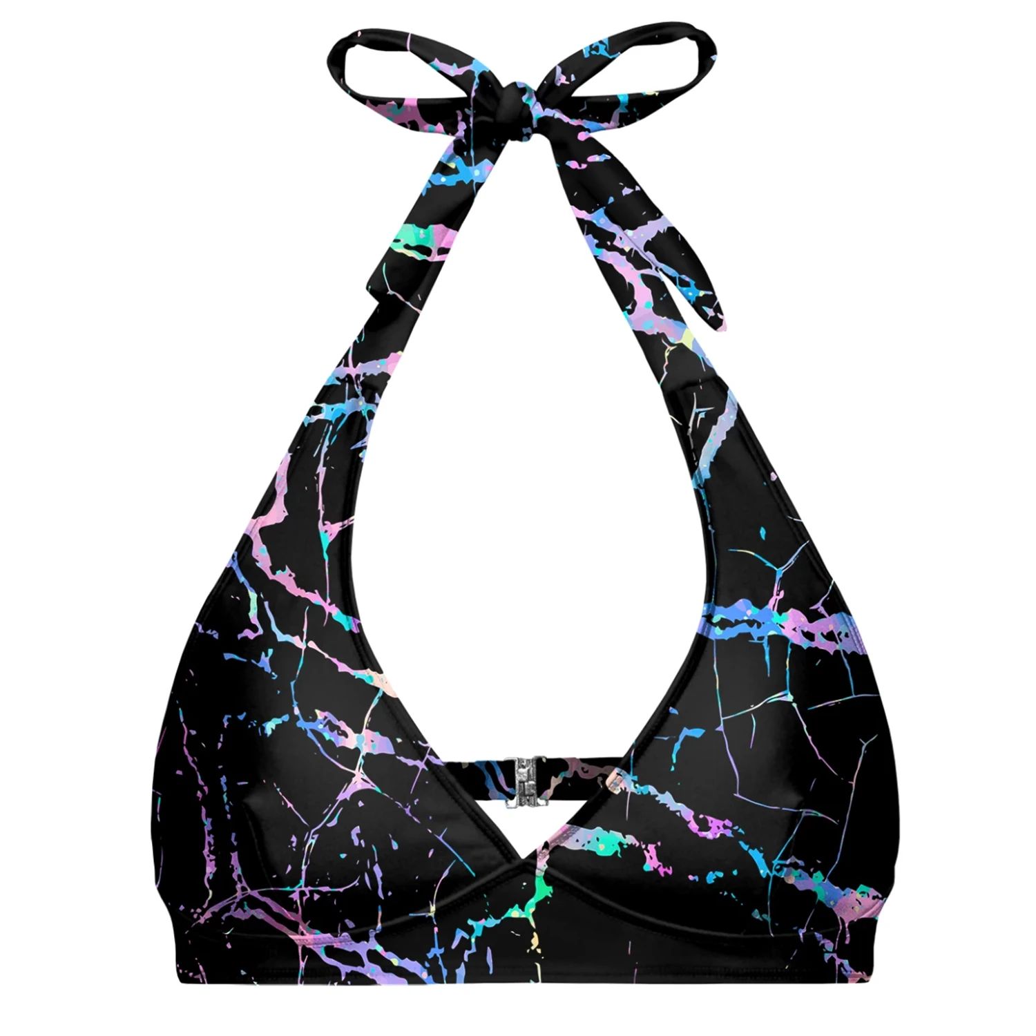 Aloha From Deer Women's Black Nocturnal Glow Halter Neck Bikini Top In Black