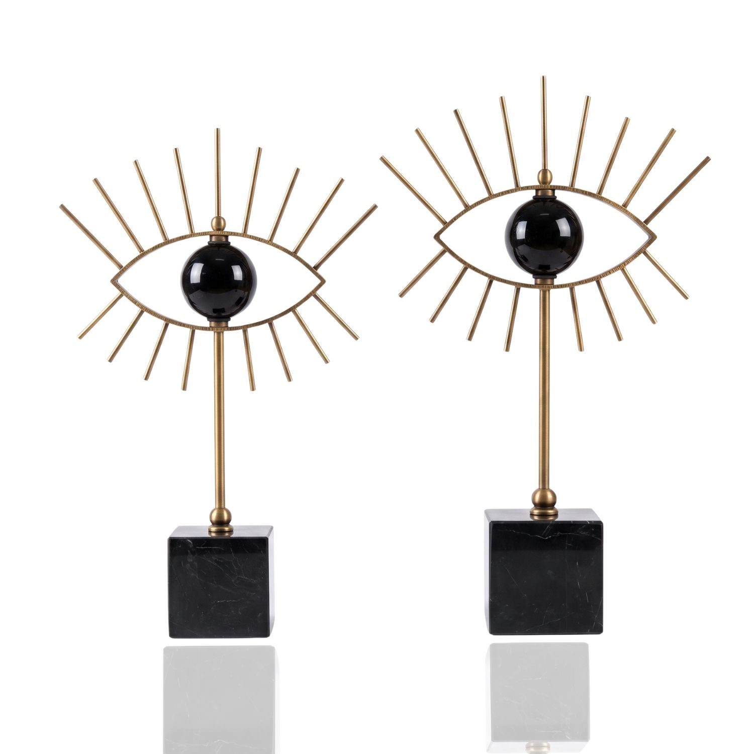 Marleth Set Of Two Evil Eye Sculptures With Black Marble Bases