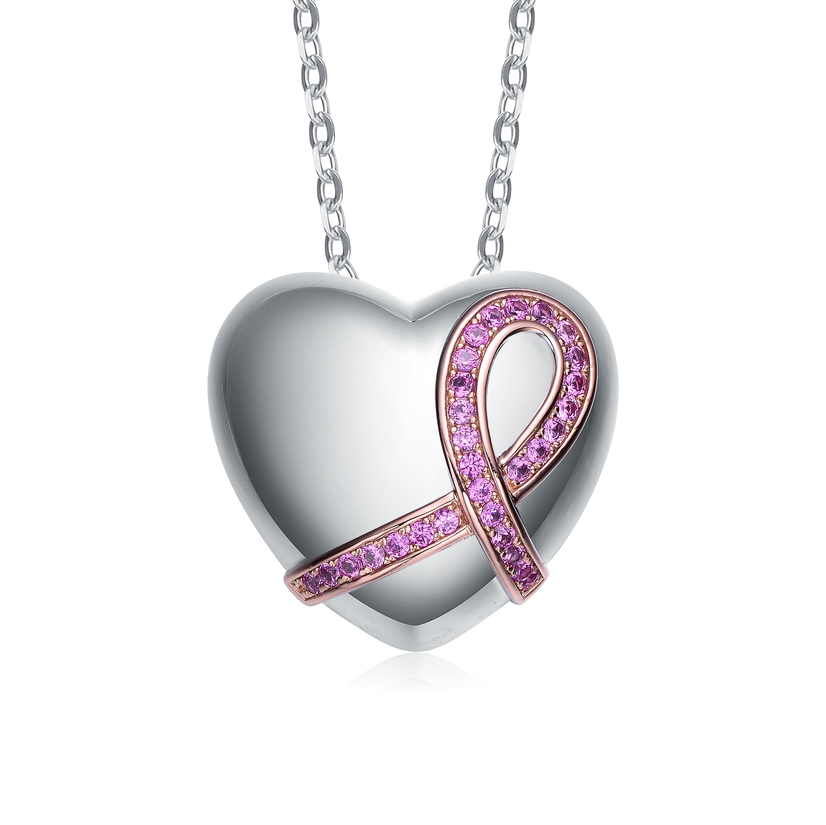 Women’s Pink / Purple / Silver Silver Two Tone Pink Cubic Zirconia Heart Necklace Genevive Jewelry