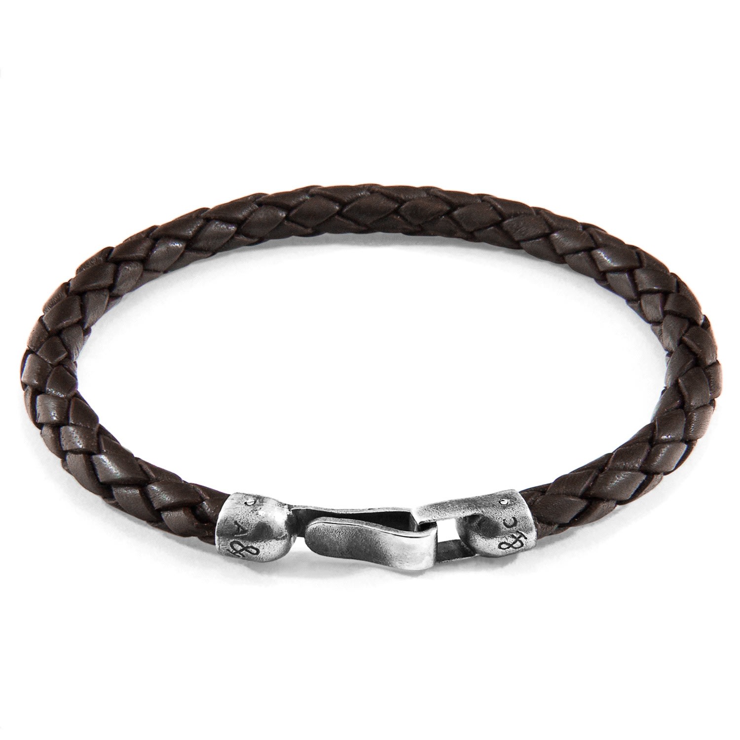 Men’s Cacao Brown Skye Silver & Braided Leather Bracelet Anchor & Crew