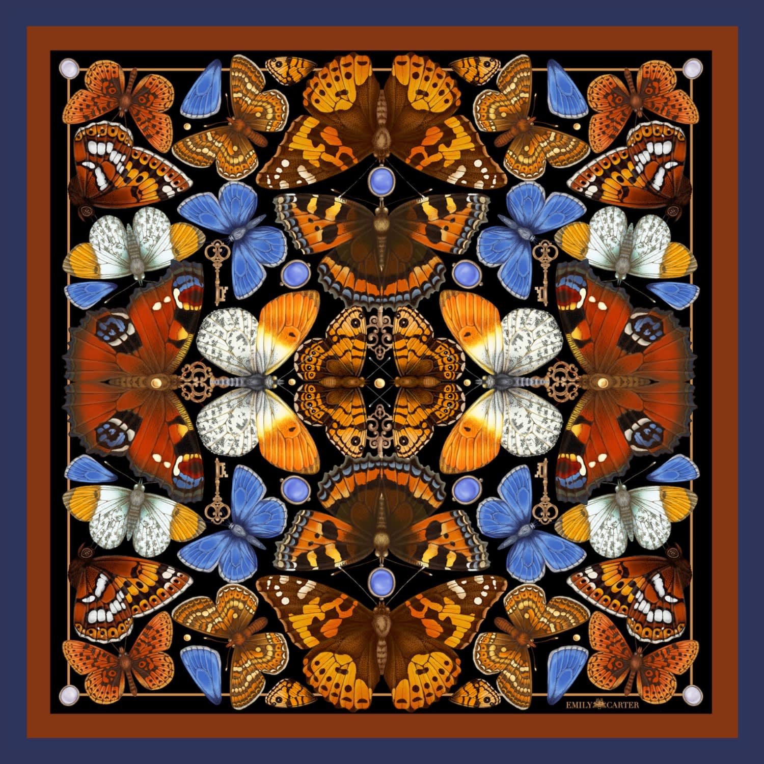 Emily Carter Women's Brown / Blue The Key & Butterfly Neckerchief In Multi