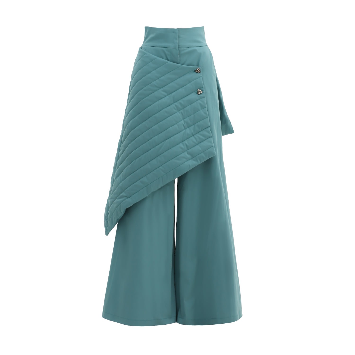 Julia Allert Women's Green Vintage Wool Blend Quilted Pants Turquoise In Green