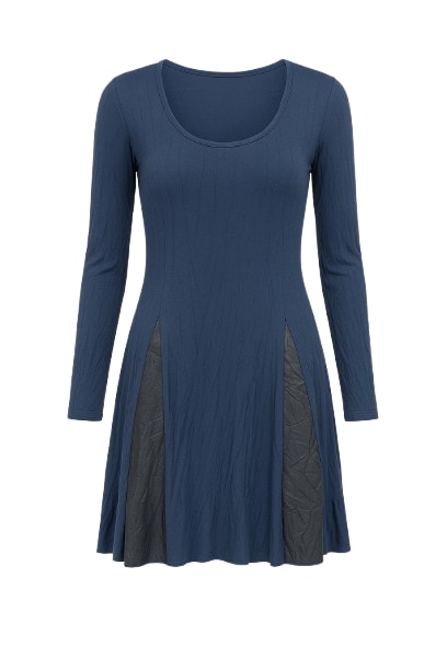 Conquista Women's Blue Long Sleeve A Line Jersey Dress With Creased Fabric Detail In Blue