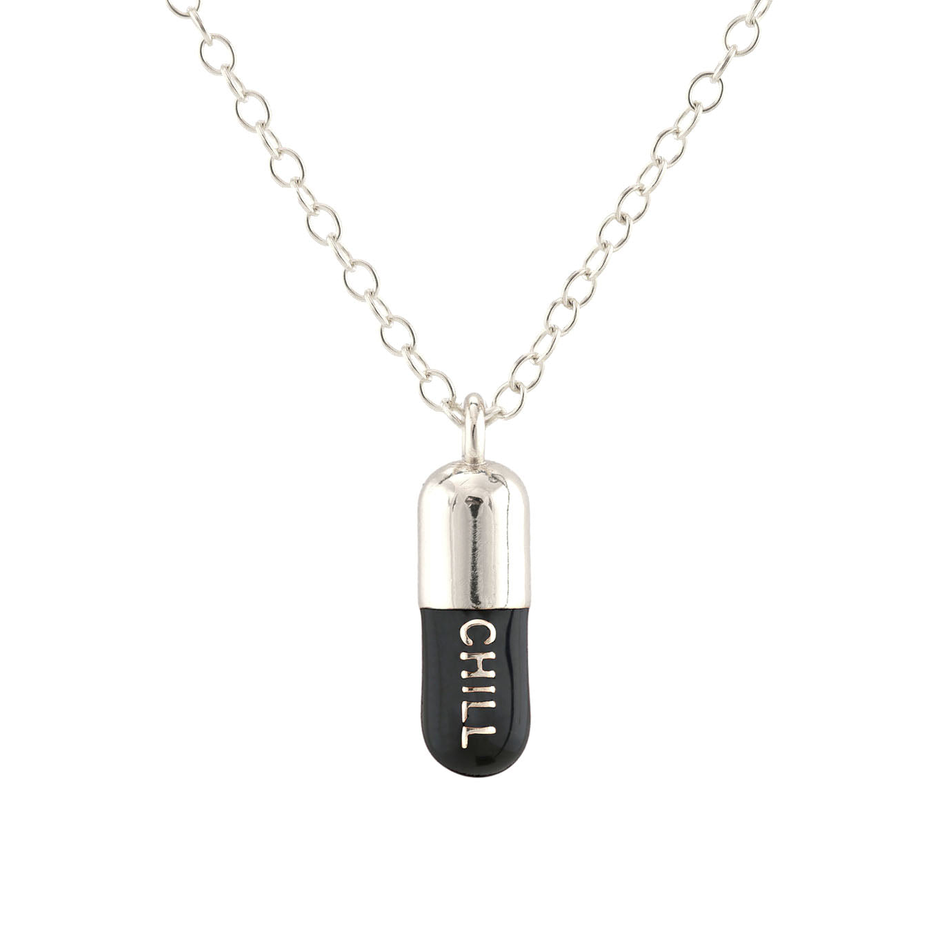 Women’s Black / Silver Chill Pill Enamel Necklace Sterling Silver & Black Enamel Kris Nations