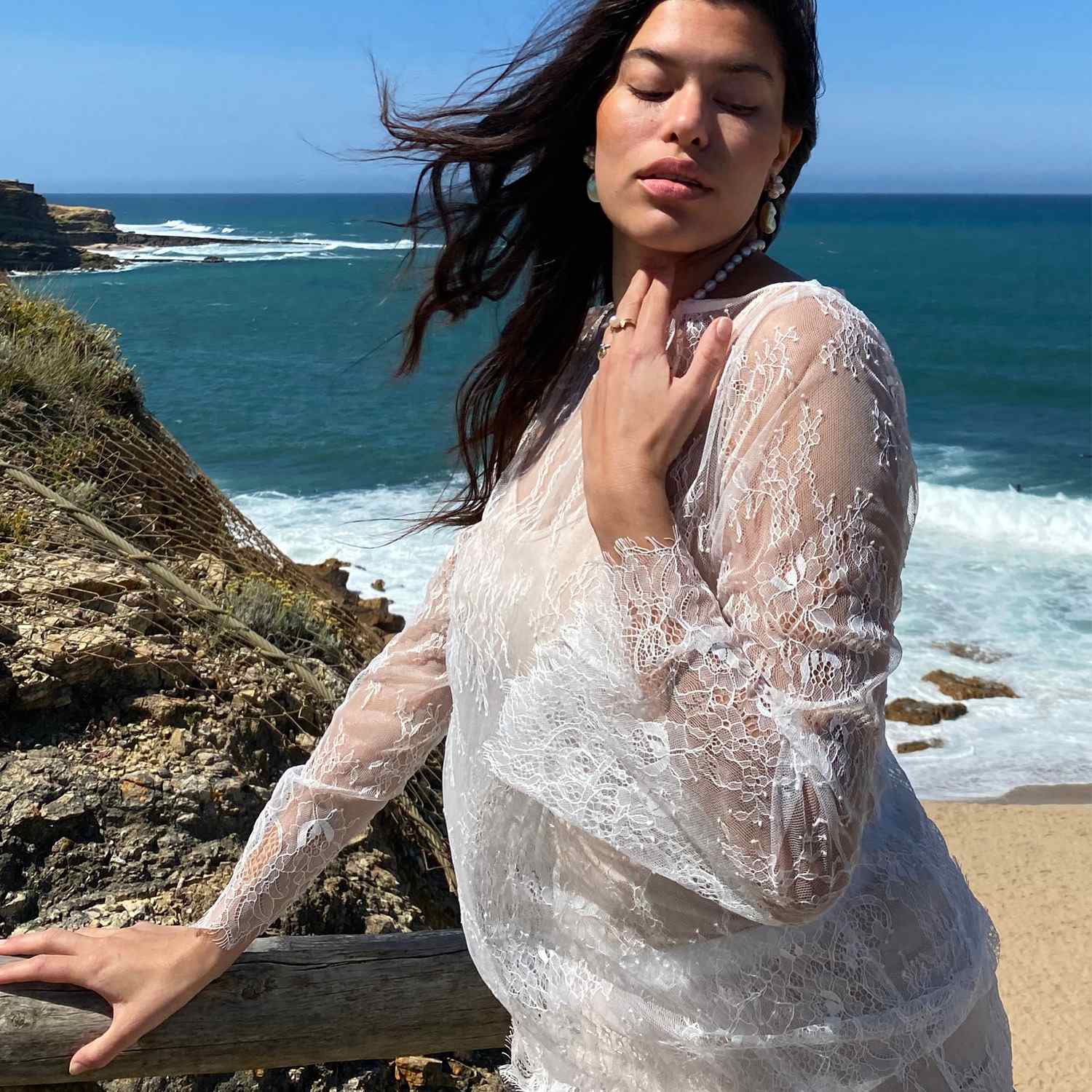 Bianca Lace Top, Color White Whisper | Sasha La Mer | Wolf & Badger