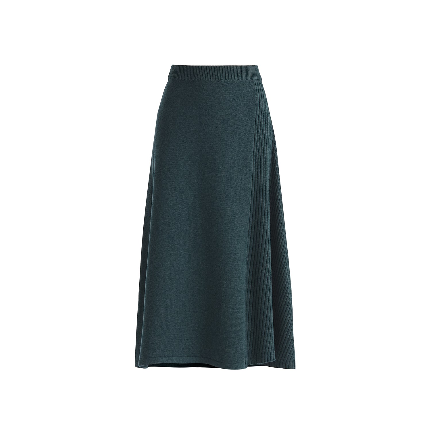 Paisie Women's Knitted A-line Midi Skirt With Ribbed Details In Green In Green