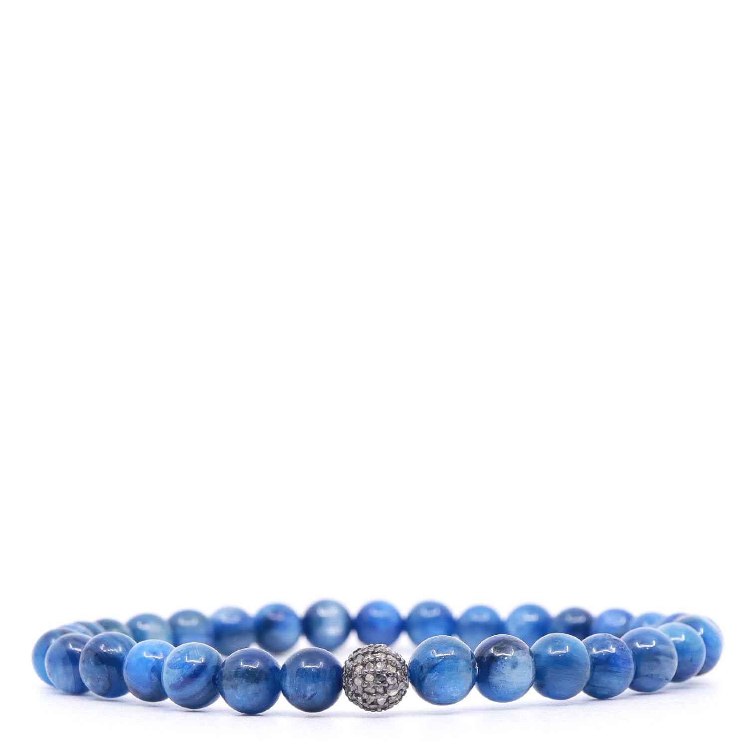 Men’s Blue / Silver Kyanite & Sterling Silver Diamond Ball Beaded Bracelet Shar Oke