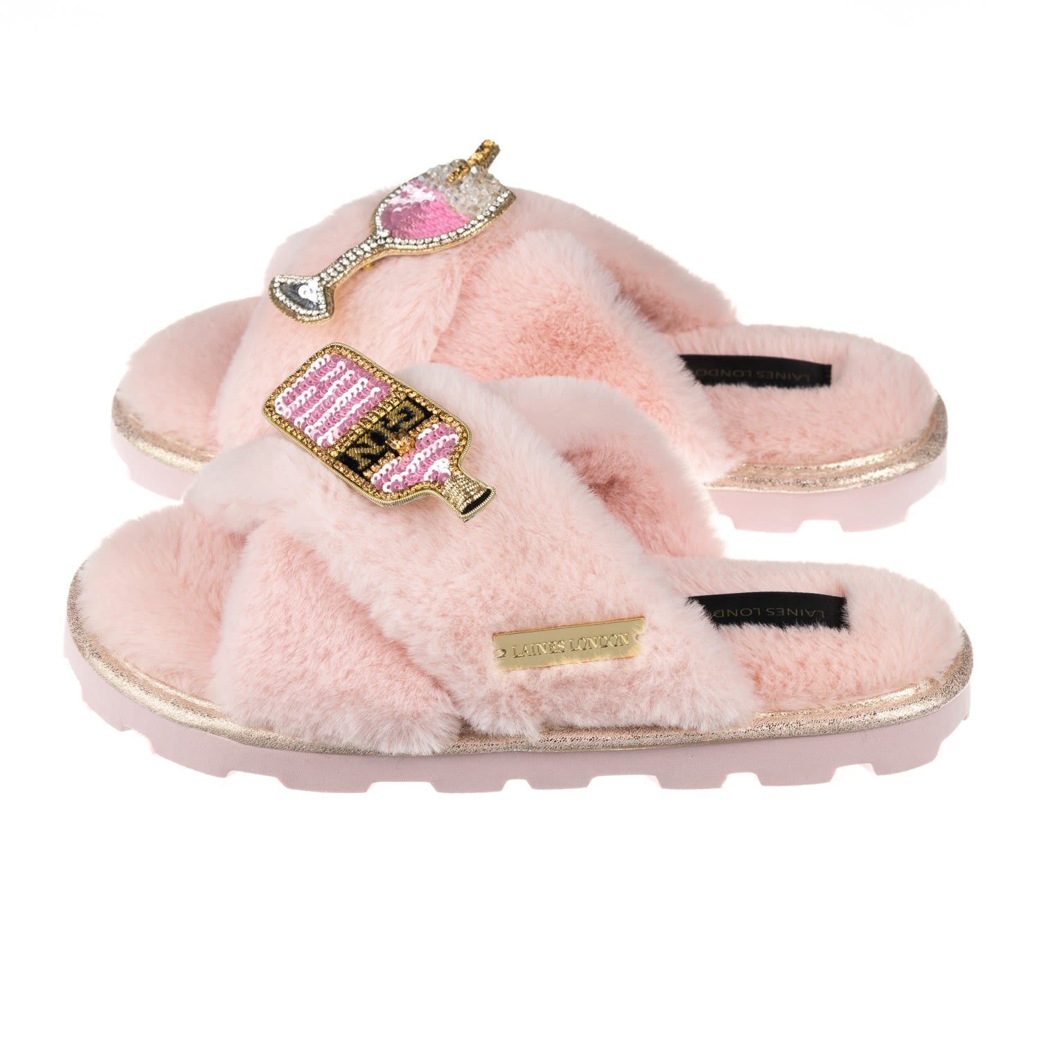 Women’s Pink / Purple Ultralight Chic Laines Slipper Sliders With Pink Gin Brooches - Pink Large Laines London