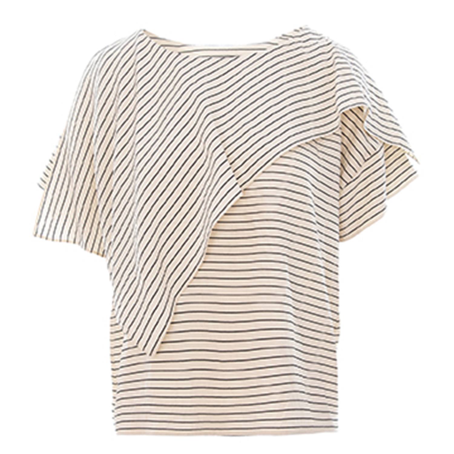 Larisa Dragna Women's Neutrals / Black Echo Stripe Blouse With Draped Scarf In Black