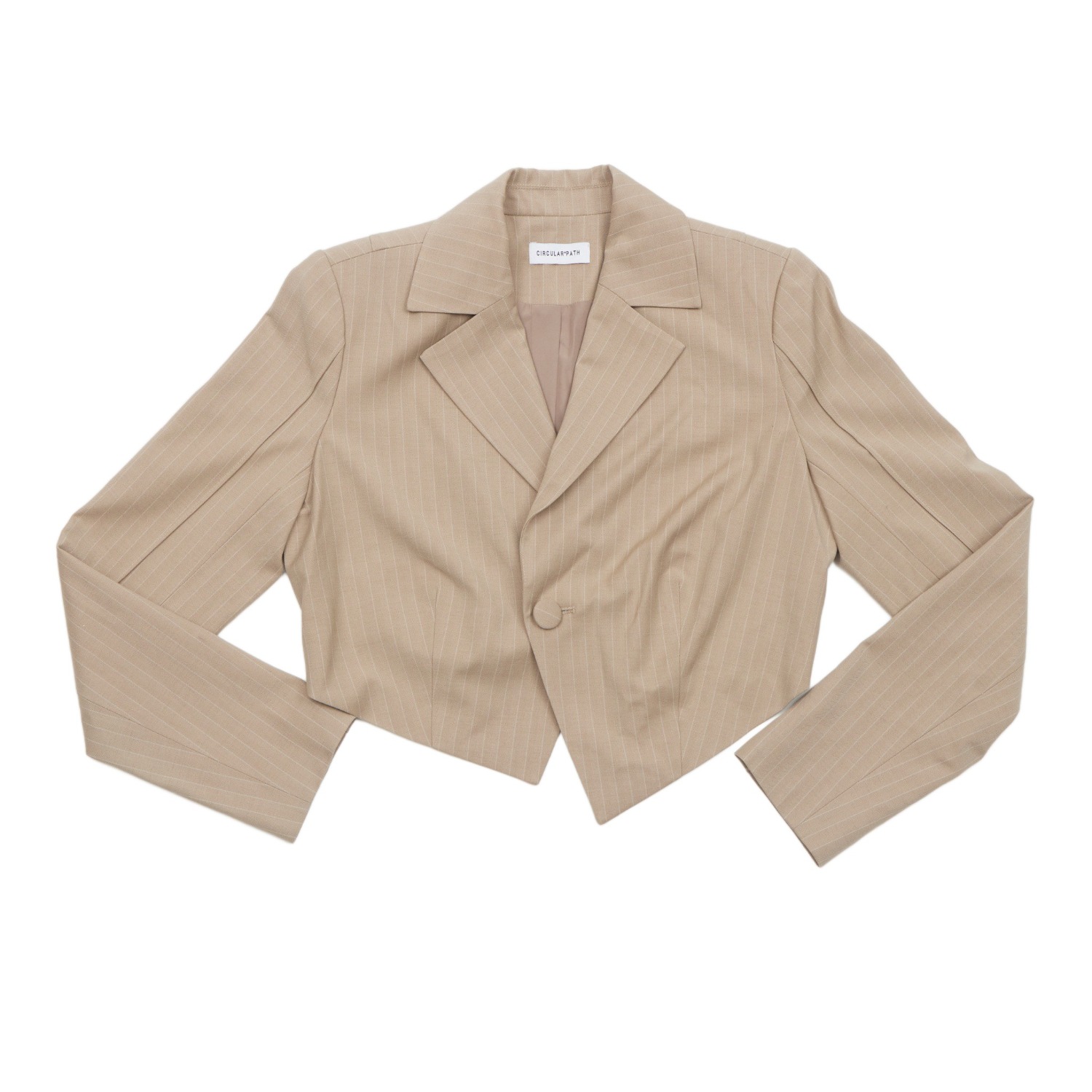 Women's Neutrals Asymmetric Crop Pinstripe Blazer - Beige-Cream | Xxs | Circular Path
