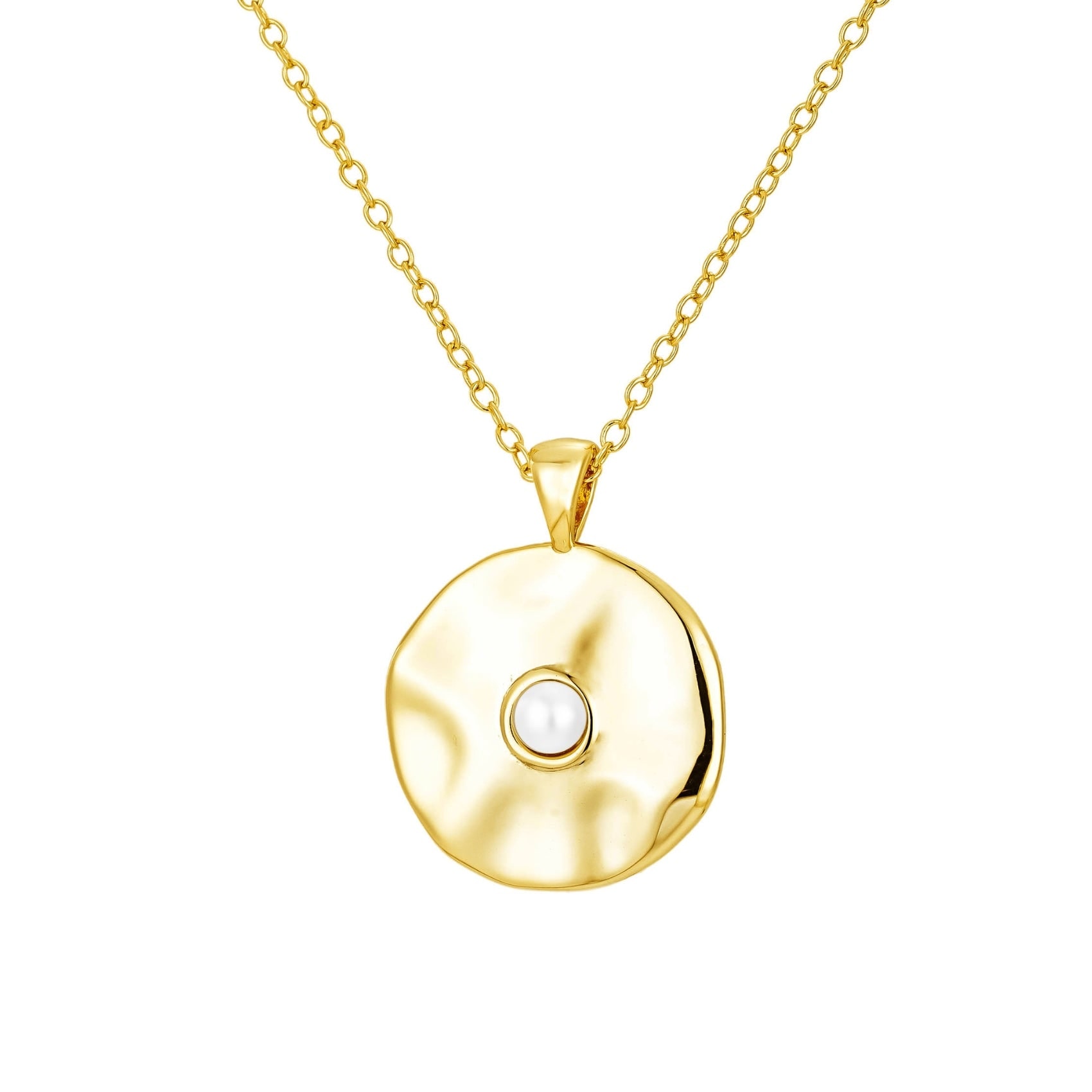 Nazzar Men's Gold / White Hammered Gold Coin Pearl Pendant Necklace