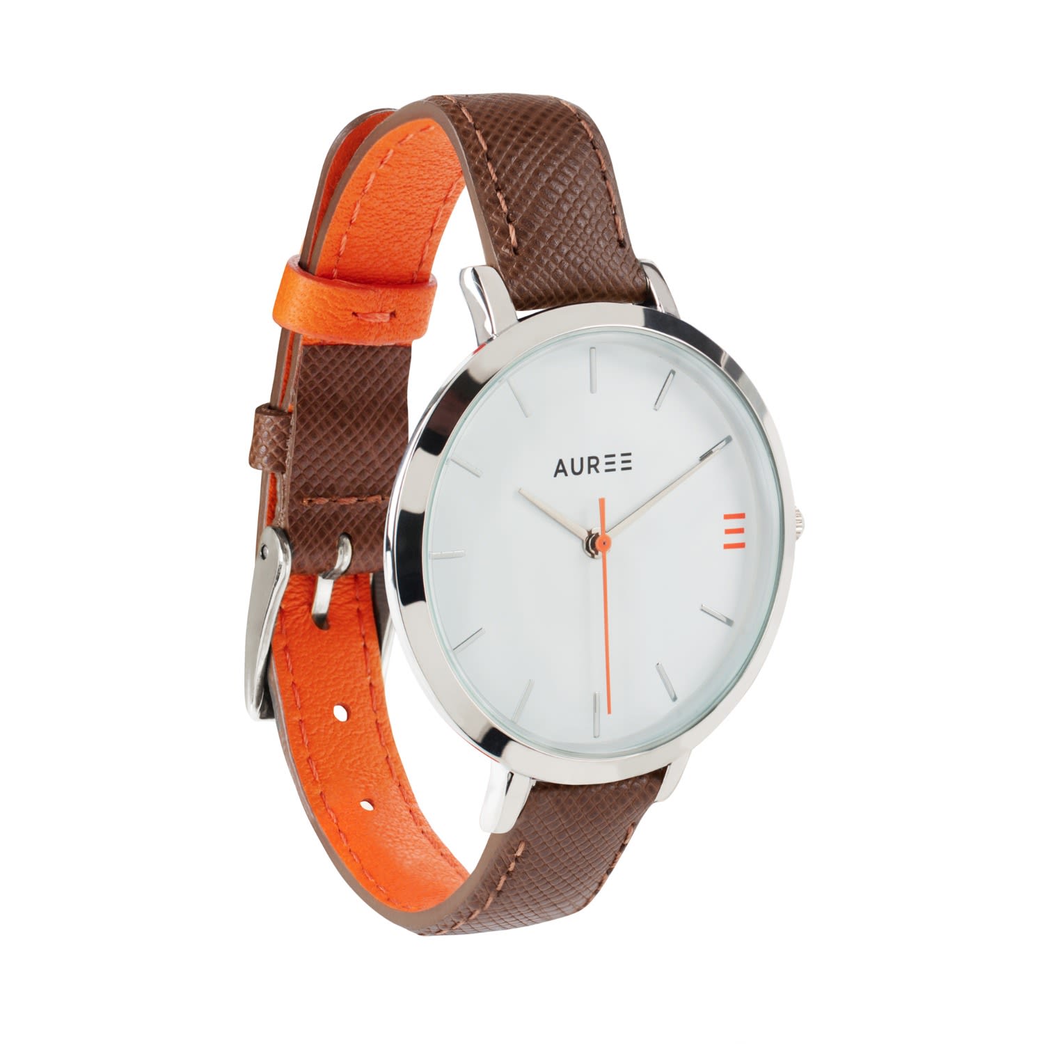 Women’s Silver / Yellow / Orange Montmartre Sterling Silver Watch With Chestnut Brown & Orange Strap Auree Jewellery