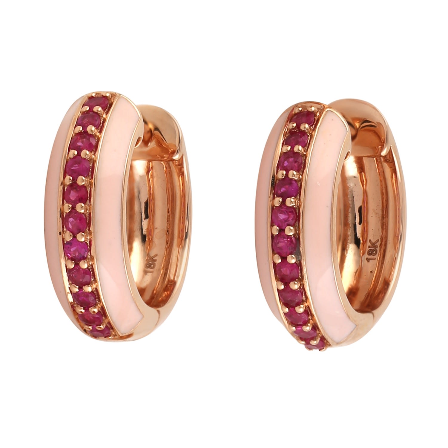 Artisan Women's Pink / Purple / Rose Gold Rose Gold Natural Ruby Hoop Earrings Enamel Jewelry