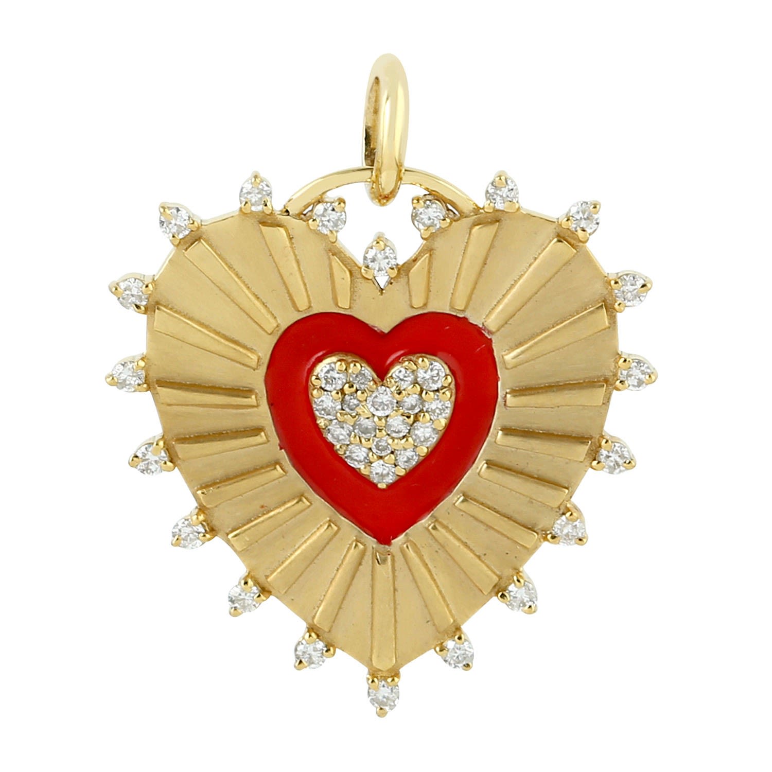 Women’s Gold / White Natural Pave Diamond Heart Pendant Solid Yellow Gold Handmade Jewelry Artisan